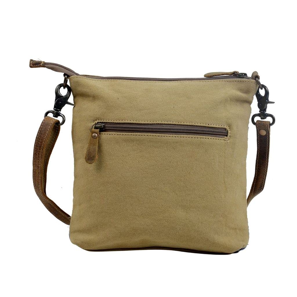 Myra Cross-Body Bag - Upcycled Cotton & Leather - Yellow & Blue Stripes - Perfect for Casual Outings
