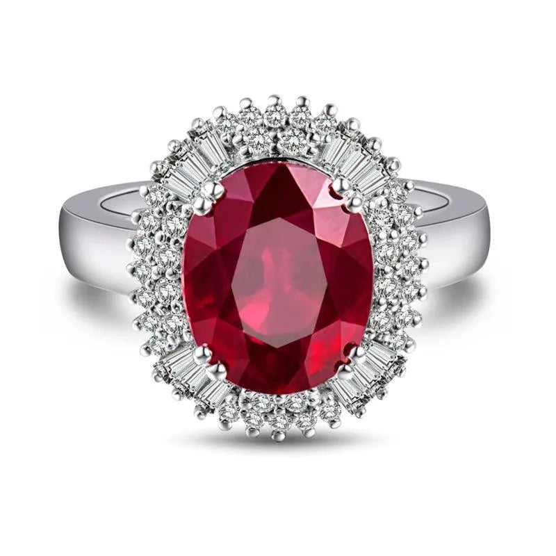 18K White Gold Diamond & Ruby Engagement Ring for Women - Solid 18K Gold Wedding Band with Natural Gemstones - Perfect for Proposals, Anniversaries & Special Occasions