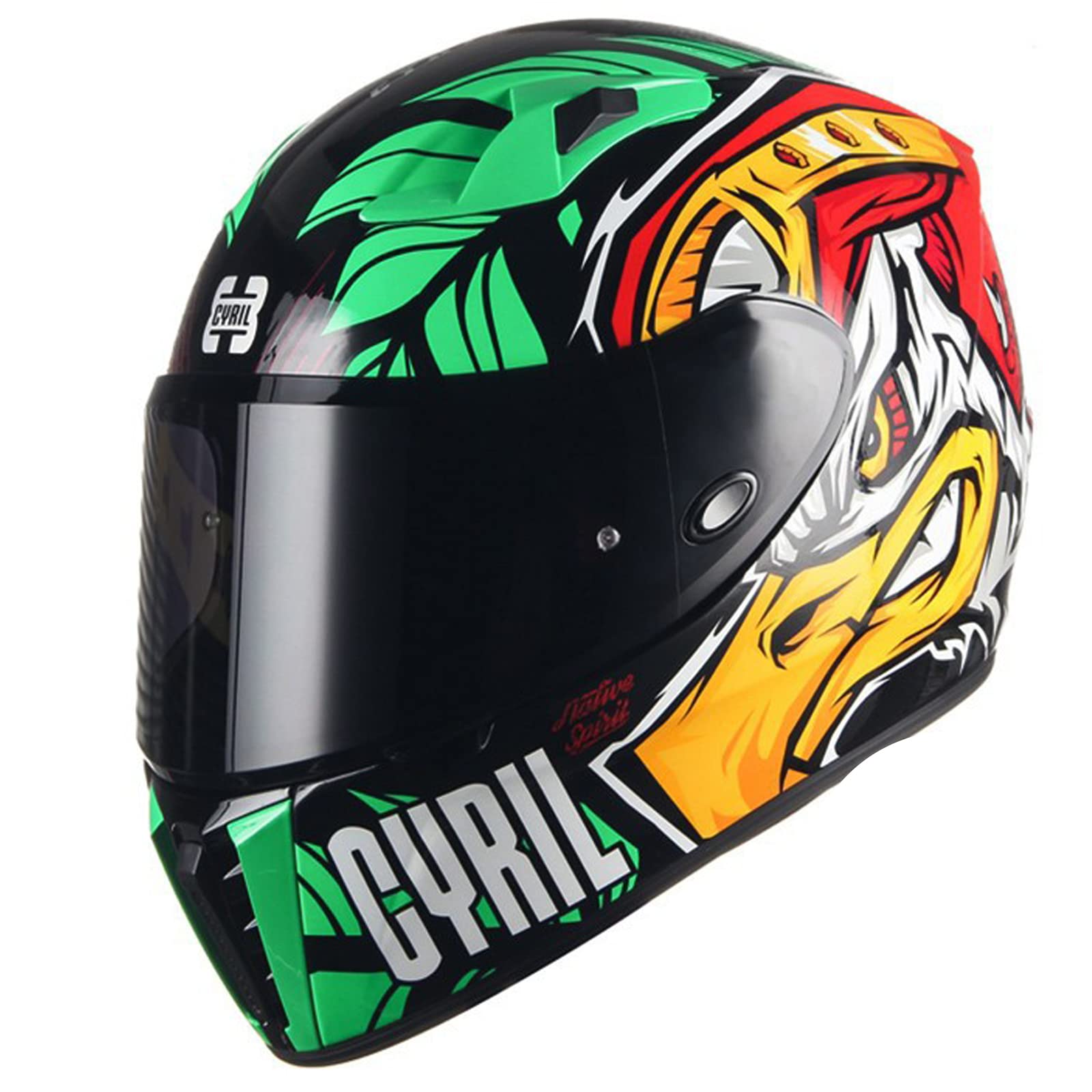 Full Face Motorcycle Helmet for Men & Women - DOT/ECE Approved Flip-Up Sun Visor Street Bike Helmet with Bluetooth Space - Ideal for Motocross, Moped Racing & Urban Commuting - Green Eagle Design