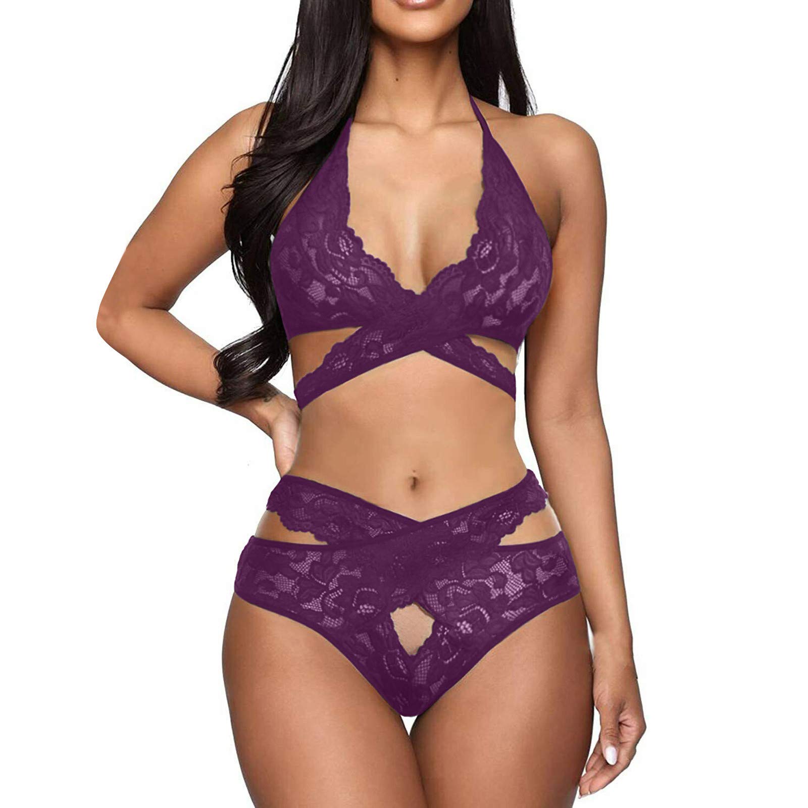 Sexy Lace Lingerie Set for Women - Babydoll Halter Nightwear for Sleepwear & Intimate Play | Soft Comfortable Sleepwear for Romantic Nights & Boudoir Photography