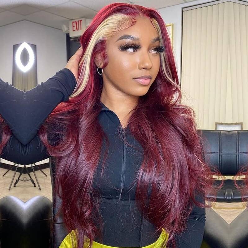 Eullair 13x4 Body Wave Lace Front Wig - Colored Blonde Skunk Stripe Human Hair Wig for Women | Perfect for Cosplay, Halloween, and Daily Fashion Styling