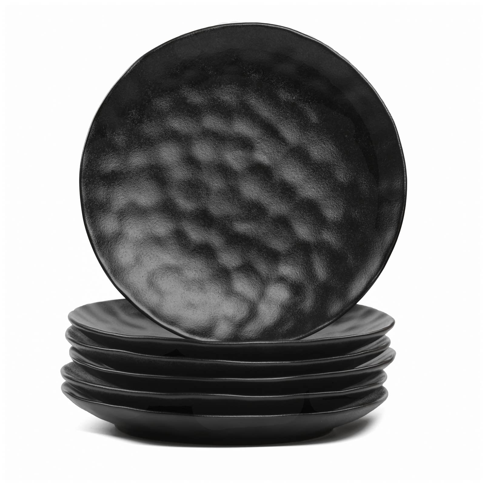 Vicrays 10.5 Inch Ceramic Dinner Plates Set of 6 - Round Porcelain Plates Microwave, Oven & Dishwasher Safe - Scratch Resistant Fluted Design for Steak, Pasta, Pizza - Perfect for Home, Party & Restaurant Use (Black)