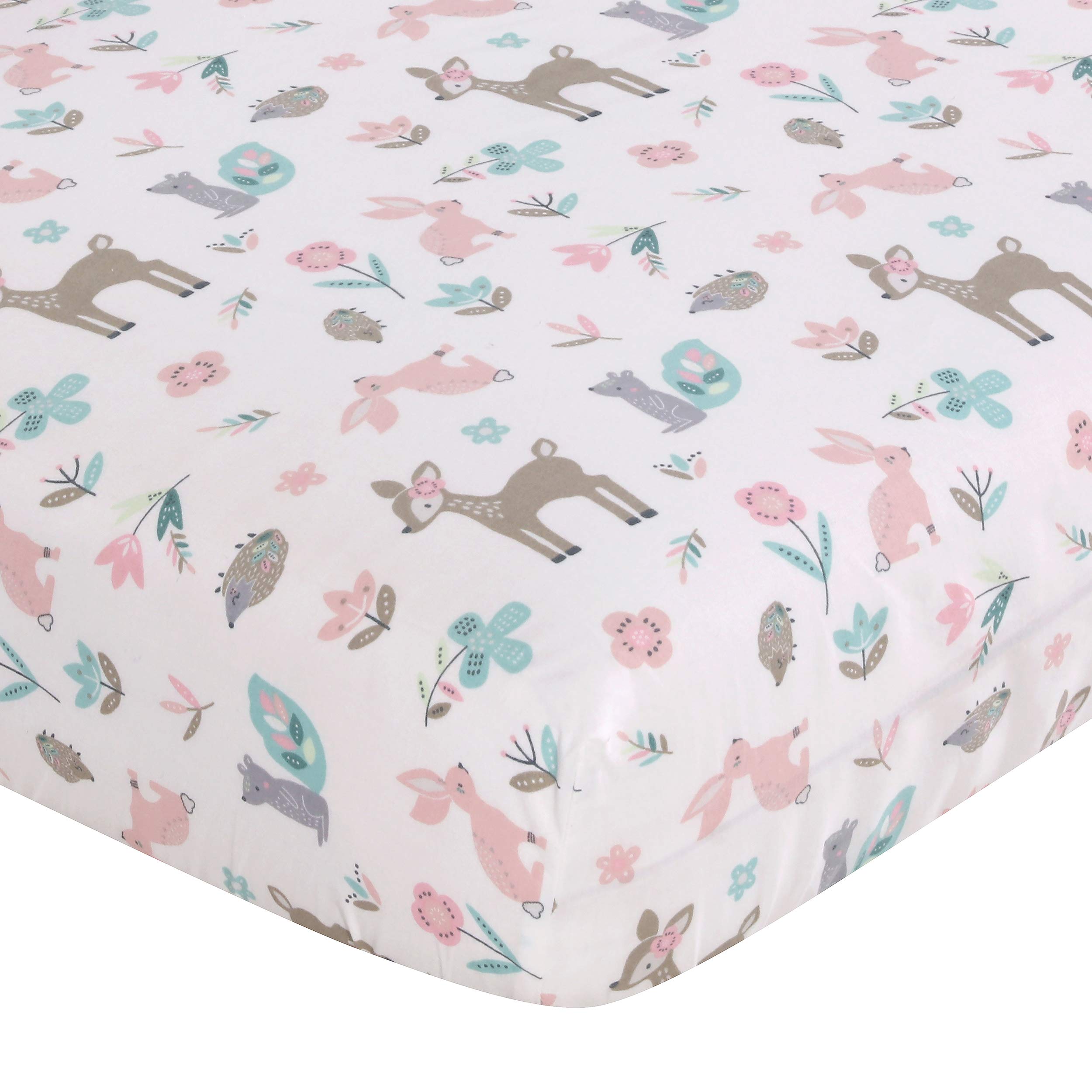 Levtex Baby Everly 5-Piece Crib Bedding Set - Woodland Deer & Friends Nursery Collection in Aqua Blush Grey Teal - Includes Quilt, Fitted Sheet, Diaper Stacker, Wall Decal & Bed Skirt - Perfect for Baby Shower Gifts & Nursery Decor