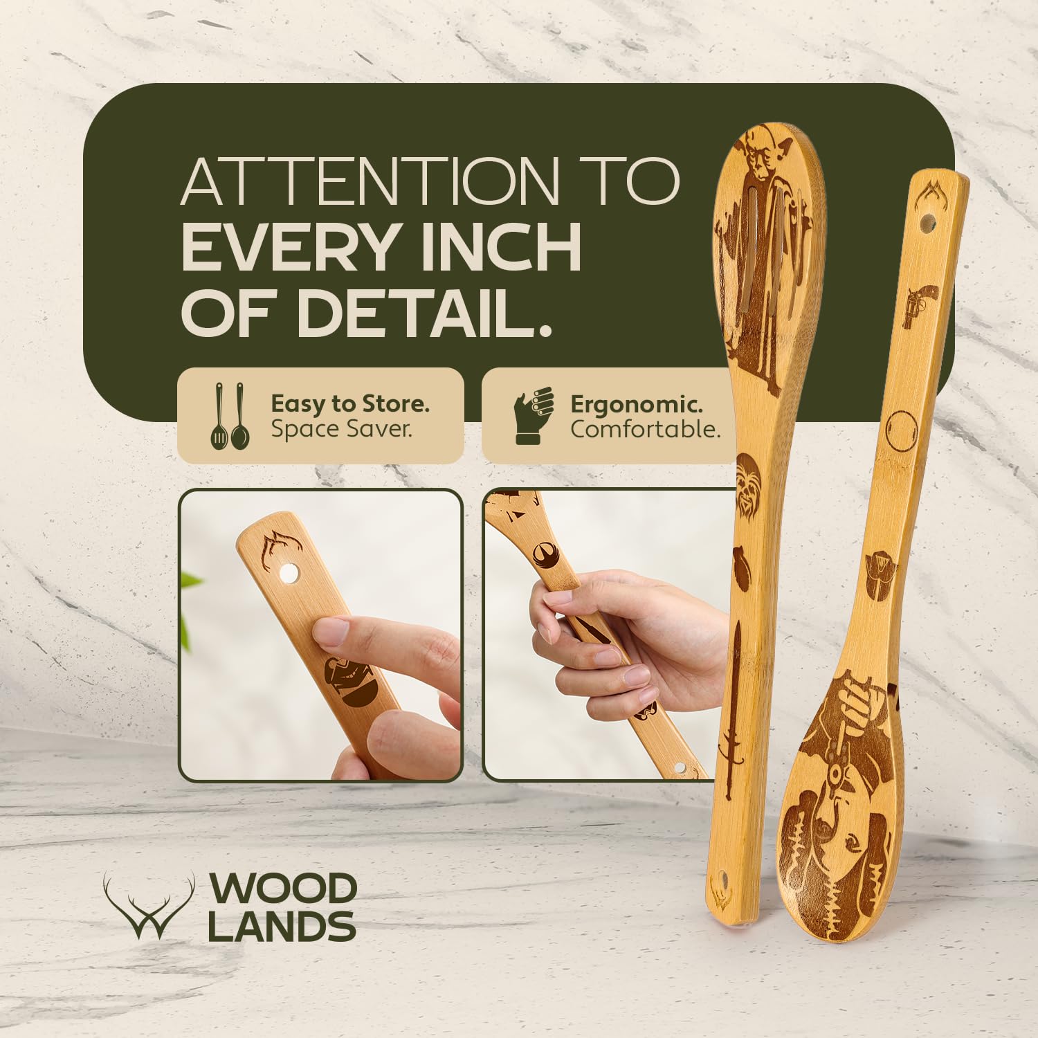 Star Wars Kitchen Gifts Set - Wooden Spoons & Bamboo Utensils with Spatula for Cooking | Perfect Star Wars Themed Cooking Accessories for Fans & Home Chefs | Ideal for Baking, Meal Prep & Star Wars Themed Kitchens