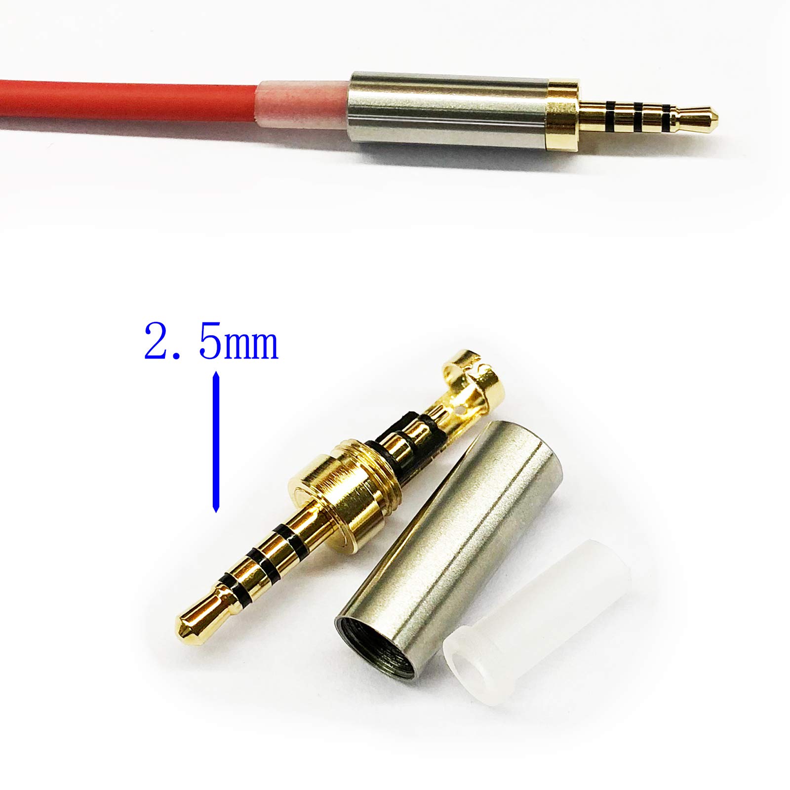 2Pcs Gold 4 Pole 2.5mm Male Headphone Jack Plug - Audio Repair Connector for Soldering Headphones, Earbuds & Headsets - Durable Metal Construction for DIY Fixes & Electronic Projects