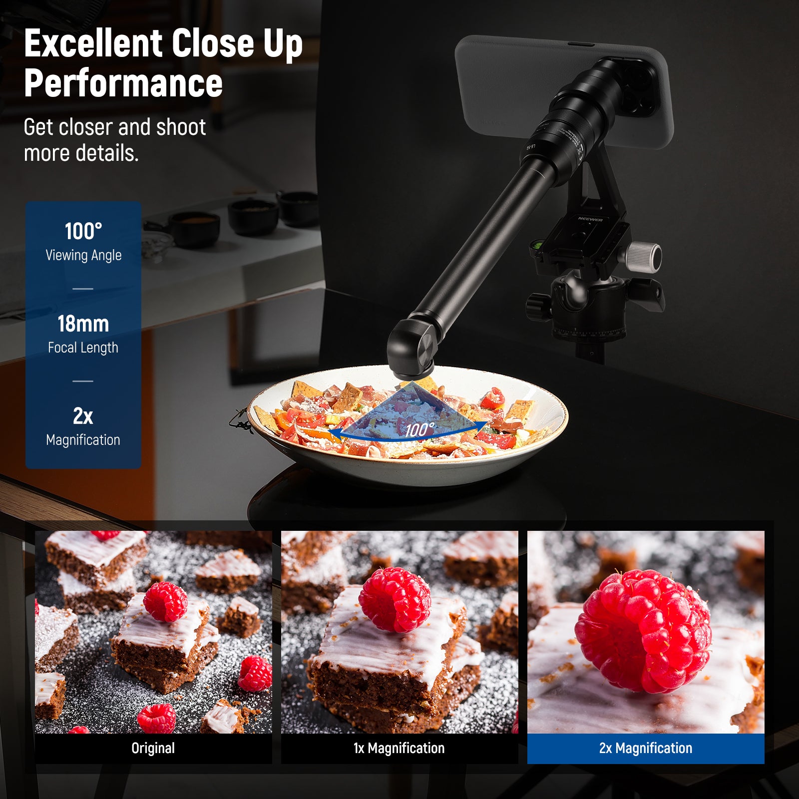NEEWER LS 51 18mm 2x Macro Probe Lens with 17mm Thread - Professional Close-Up Photography for Jewelry, Electronics & Small Object Inspection