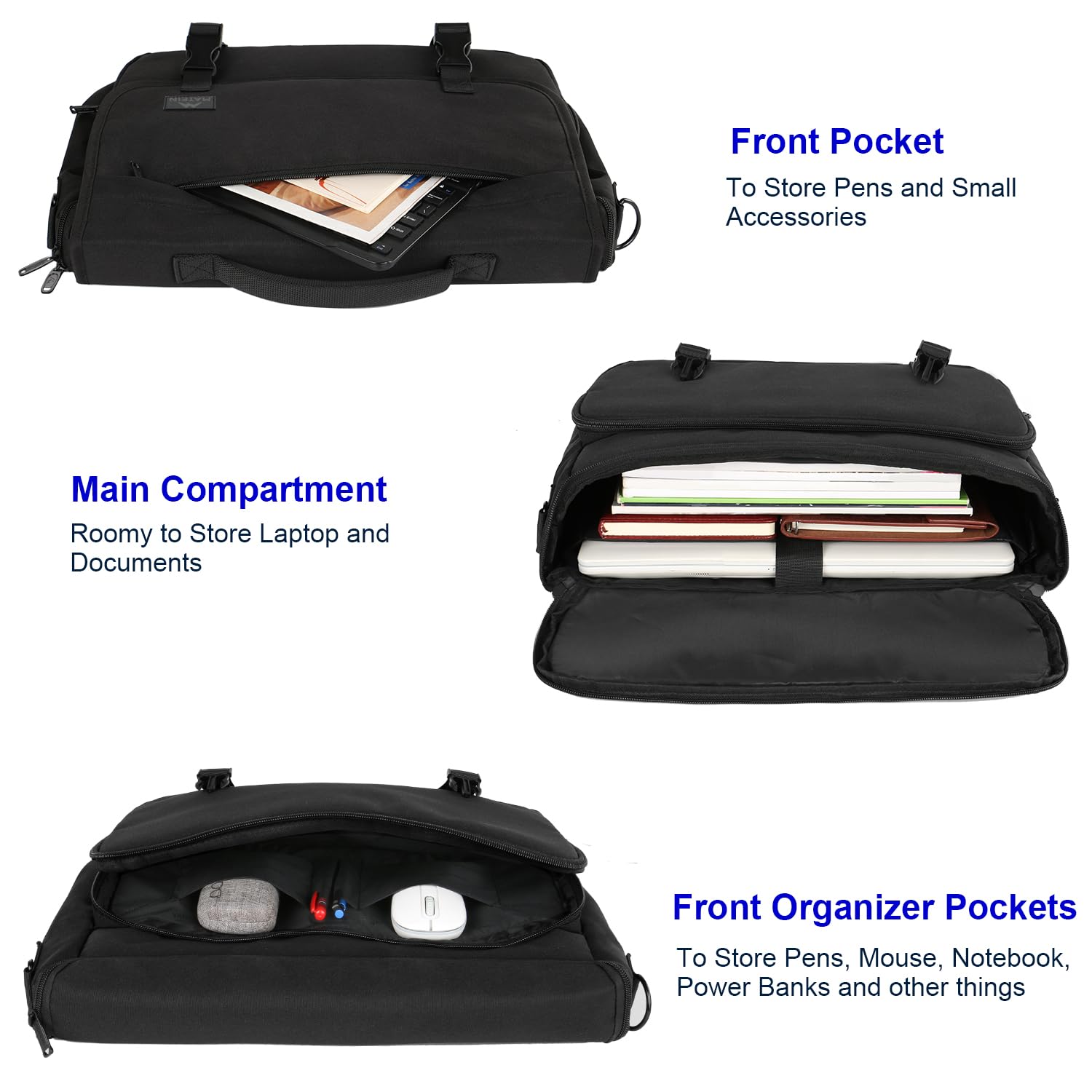 MATEIN Lightweight Water Resistant Messenger Bag for Men - 15.6 Inch Laptop Briefcase, Crossbody Satchel for Work, Office & School - Durable Computer Bag with Adjustable Shoulder Strap (Black) | Perfect for Business Travel, Commuting & Daily Use