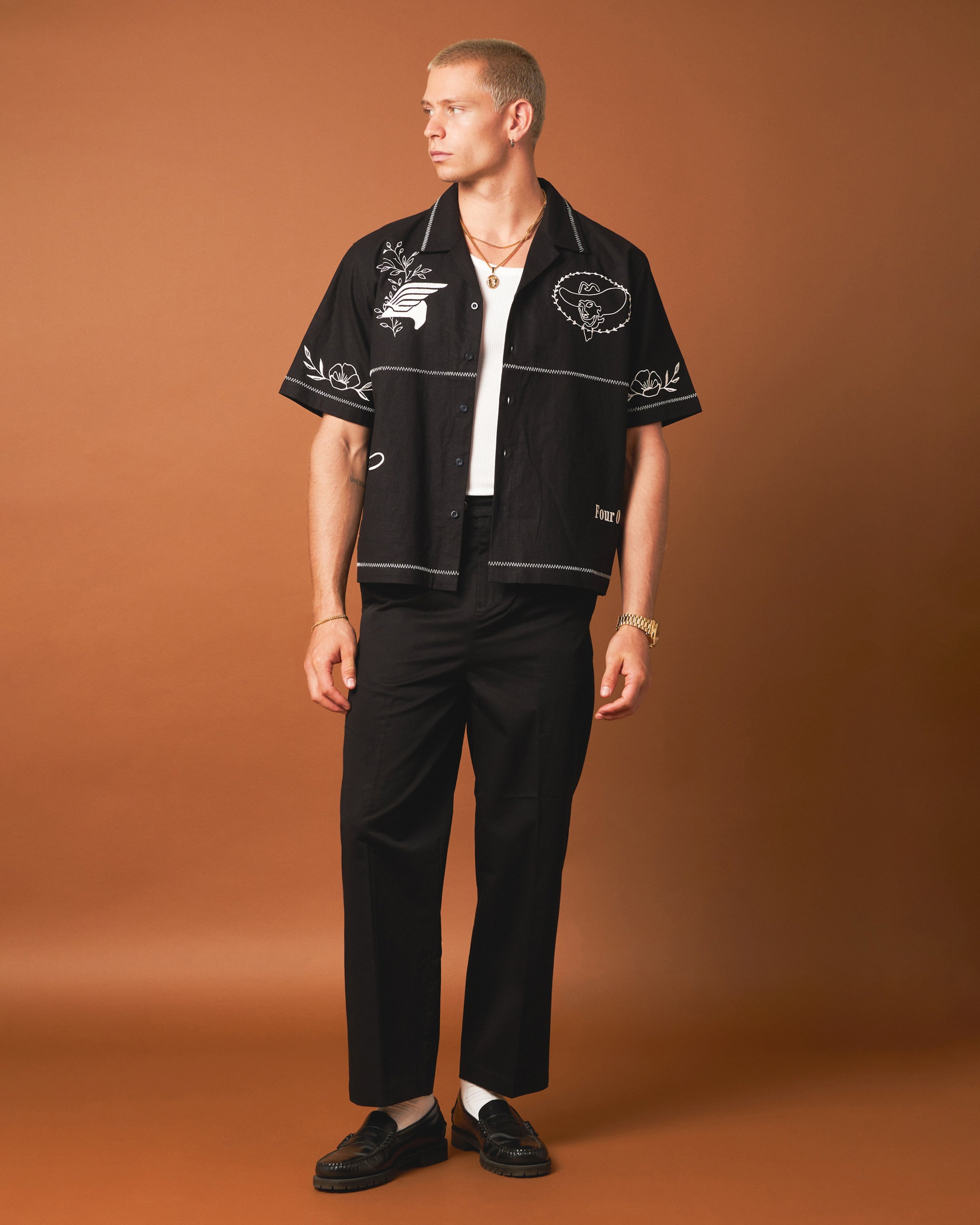 404 Frontier Embroidered Button-Up Shirt for Men - Stylish Black Western Shirt with Embroidered Details - Perfect for Cowboy Rides, Country Music Festivals & Casual Outings