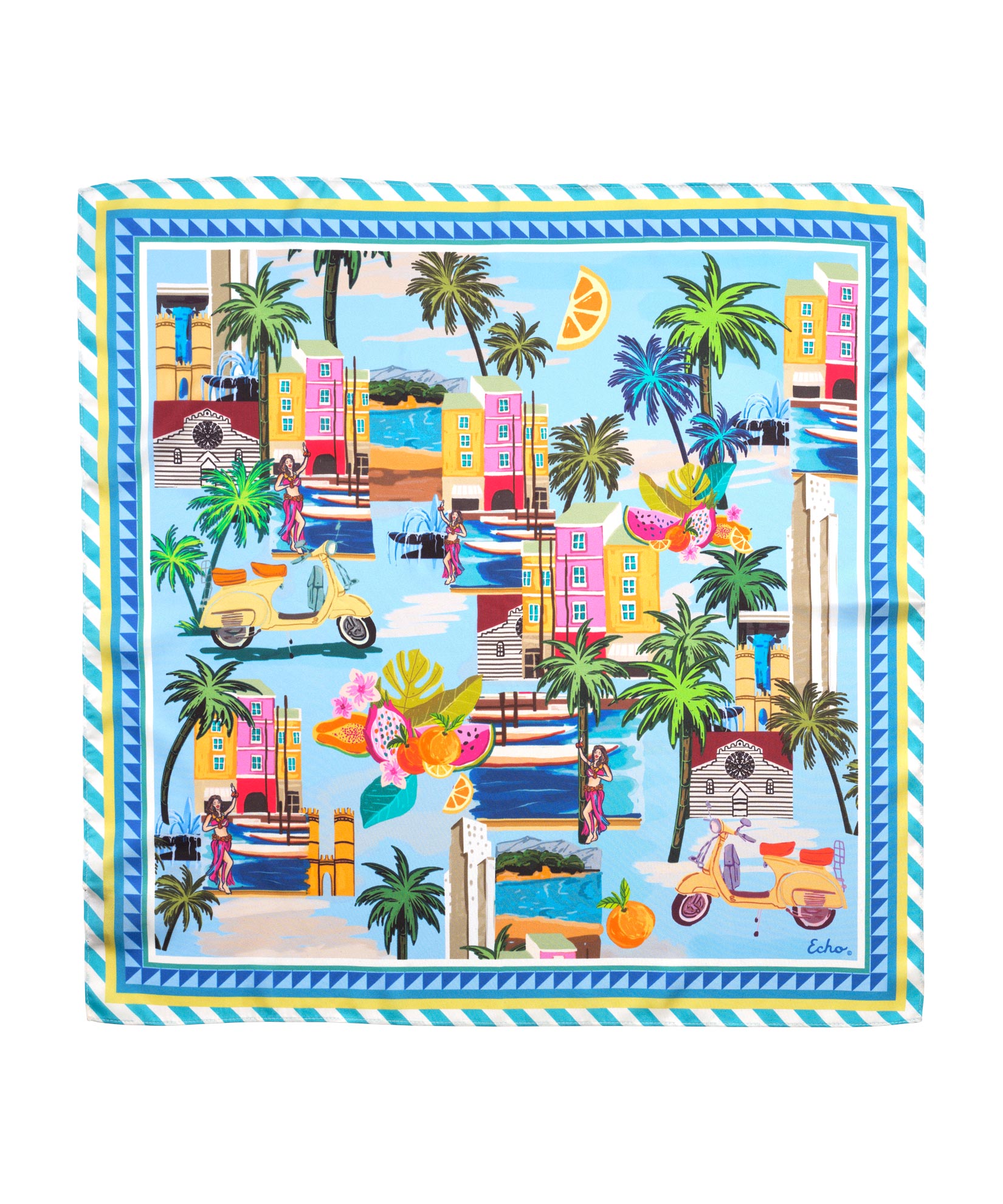 Positano Silk Bandana Scarf - Lightweight & Soft Fashion Accessory for Women & Men - Perfect for Travel, Beach, Hair Styling & Outfit Accessorizing
