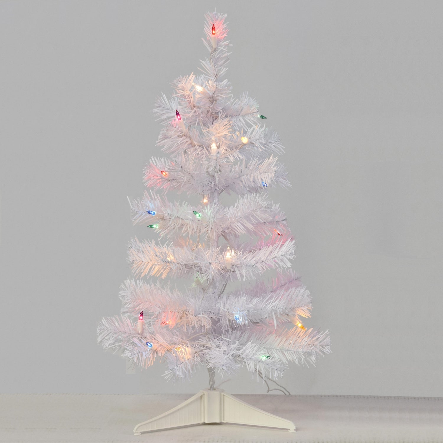 (Multi-Colored) White Mini Artificial Tree with Multi-Colored Lights