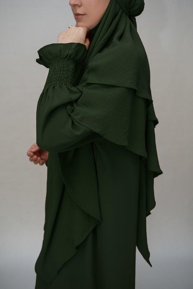 Army Green Umrah Abaya Dress - Wrinkle-Free Prayer Gown for Women | Perfect for Hajj, Islamic Worship & Modest Fashion