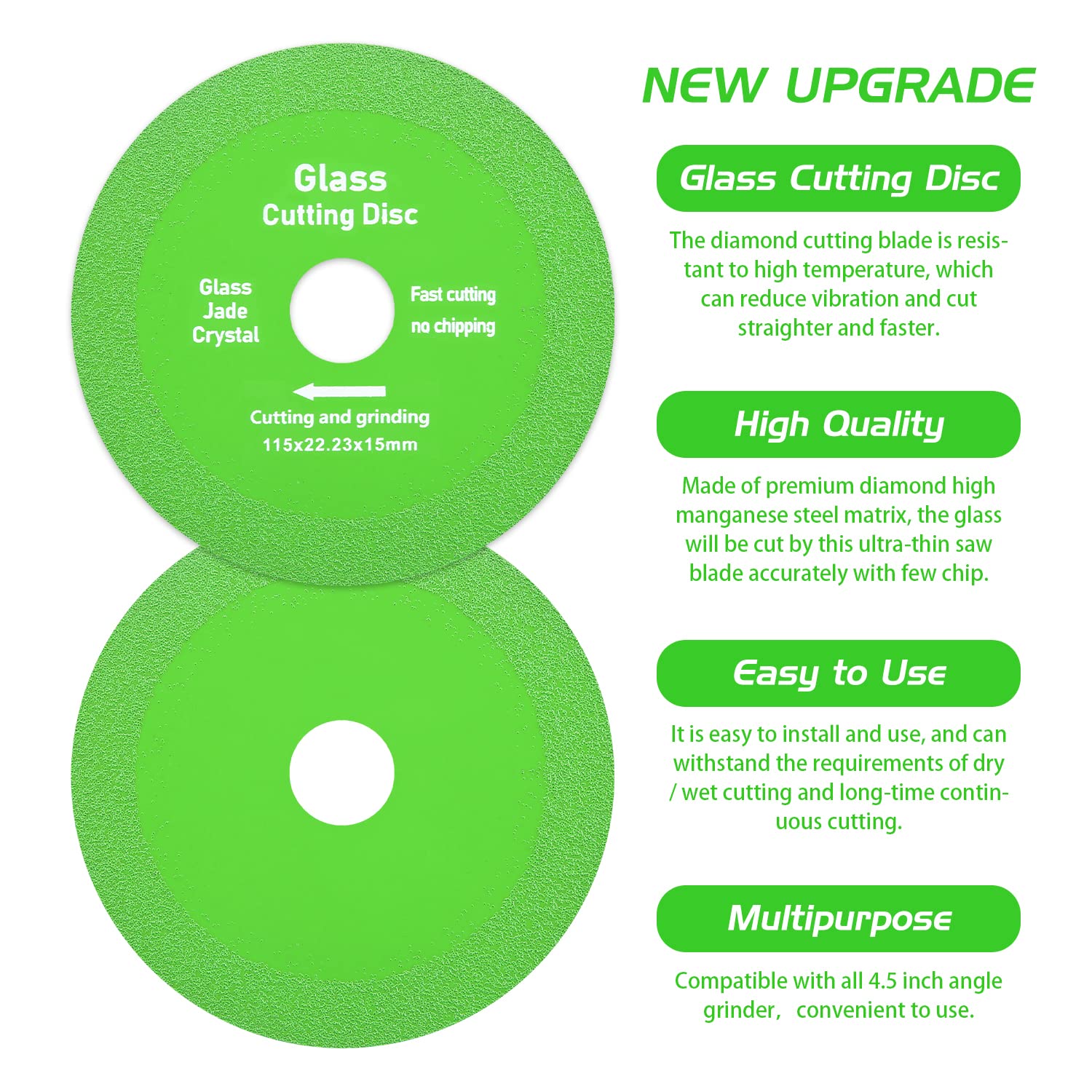 2PCS Diamond Glass Cutting Disc for Angle Grinder - 4.5inch/115mm Ultra Thin 1mm Saw Blade Wheel for Ceramic, Jade, Crystal & Bottle Cutting - Perfect for DIY Projects, Home Renovation & Craft Work