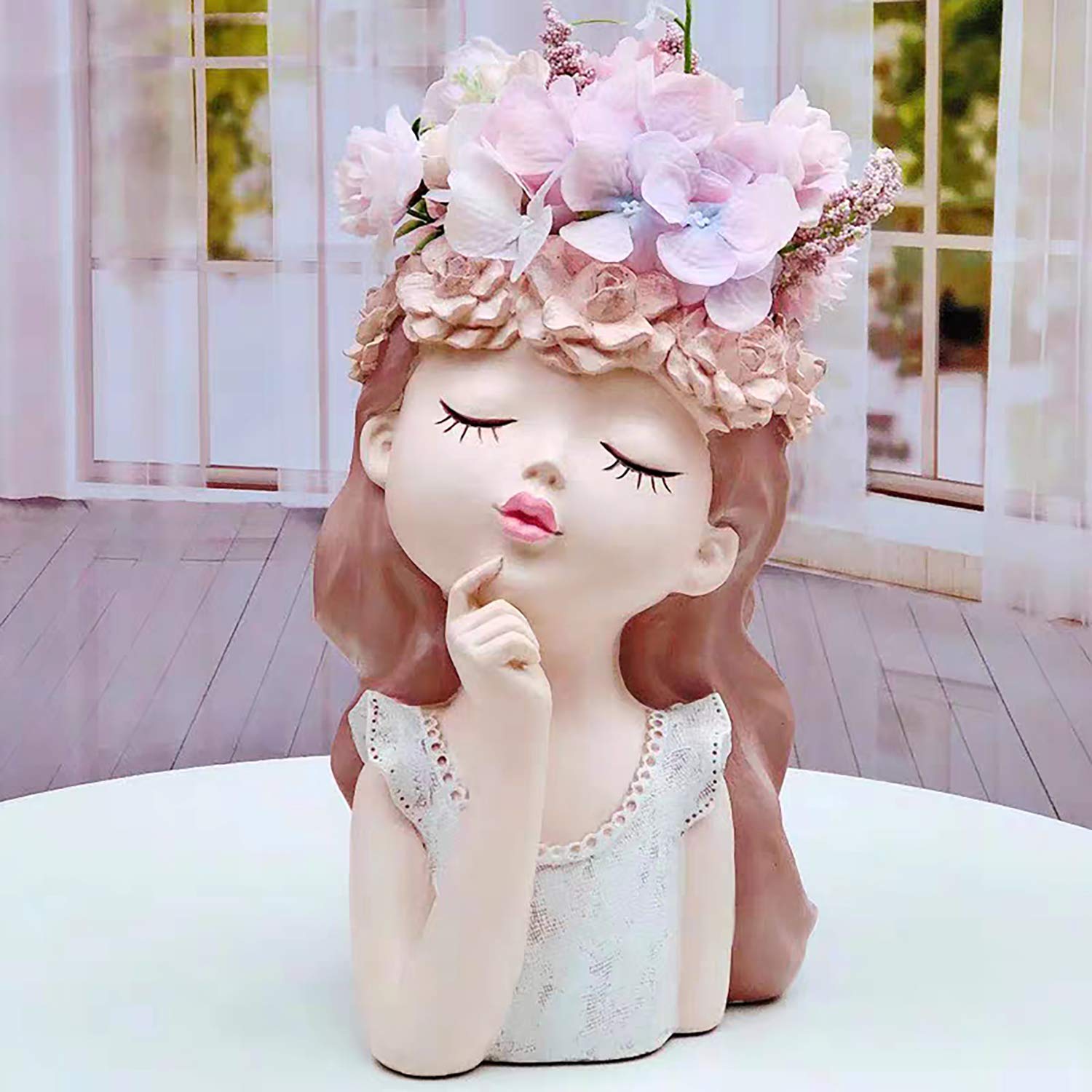 Head Planter Succulent Pots - Cute Resin Face Flower Pot with Drainage for Cactus & Plants - Creative Home & Office Decor Gift for Women & Men (7.3x6.5x10.6 Inch) - Perfect for Indoor Gardens, Desk Decor, and Unique Housewarming Gifts