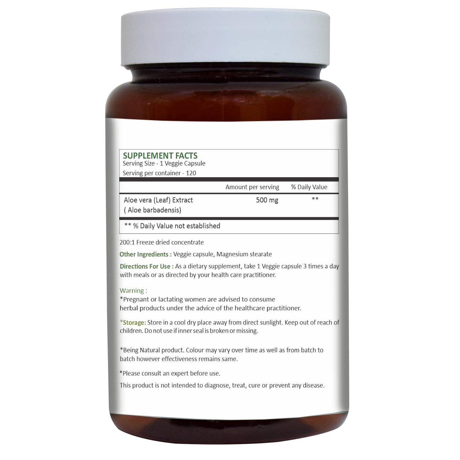 HERBAL HILLS Aloe Vera Capsules (Aloe barbadensis) | 120 Count (500mg Each) | Pure Freeze-Dried Aloe Powder Supplement for Digestive Health & Immune Support | High Potency Aloe Vera Extract for Skin Care, Detox & Overall Wellness | Vegan & Non-GMO