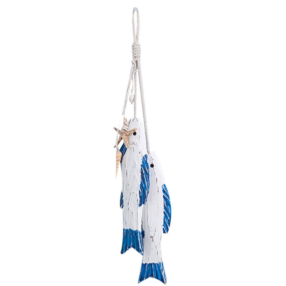 Wooden Fish Wall Decor - Nautical Rope Hanging Ornament for Beach, Bedroom & Office