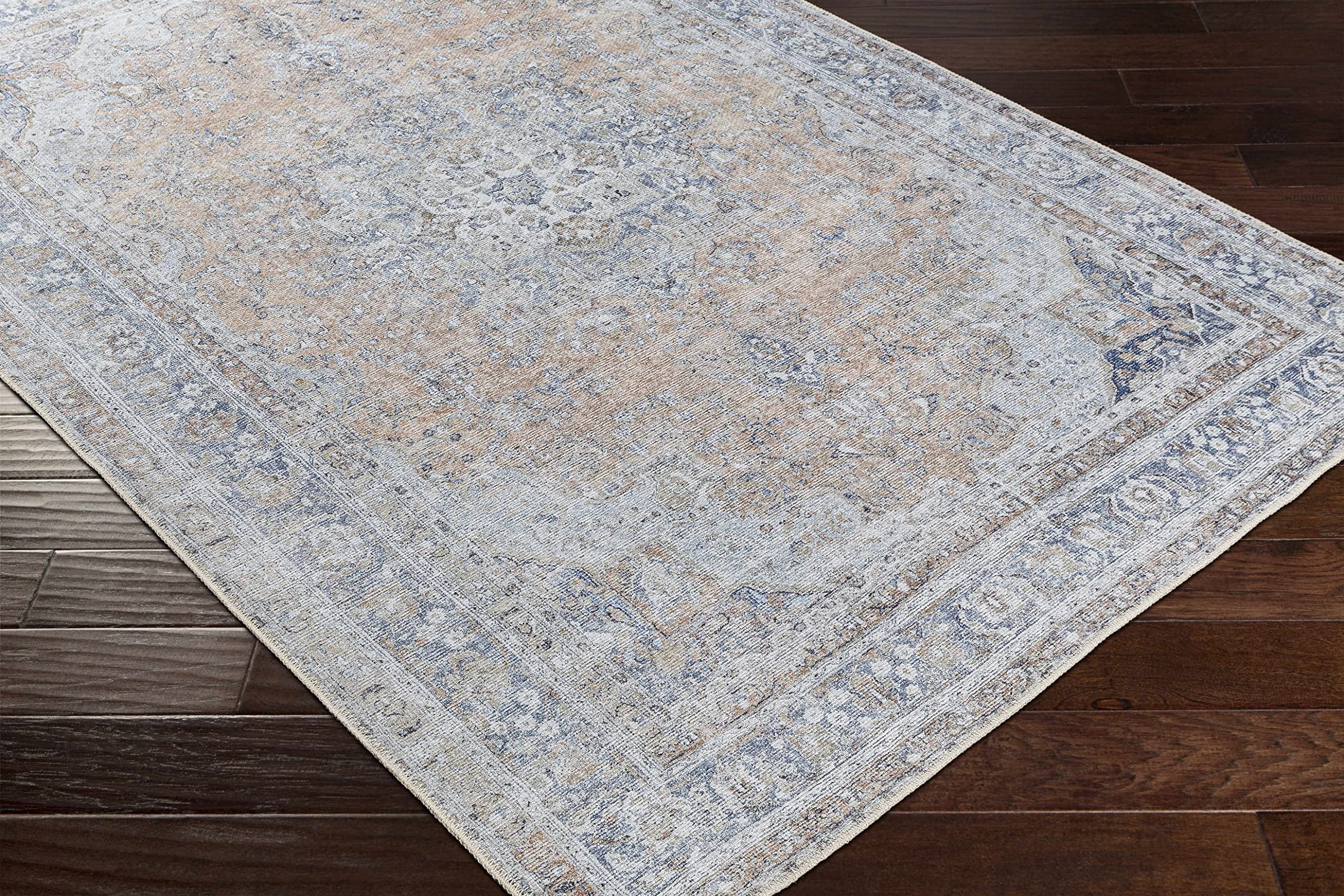 Hauteloom Mianay Washable Area Rug for Living Room & Bedroom - Soft, Durable, Stain Resistant - Beige, Blue, Gray - 5'3