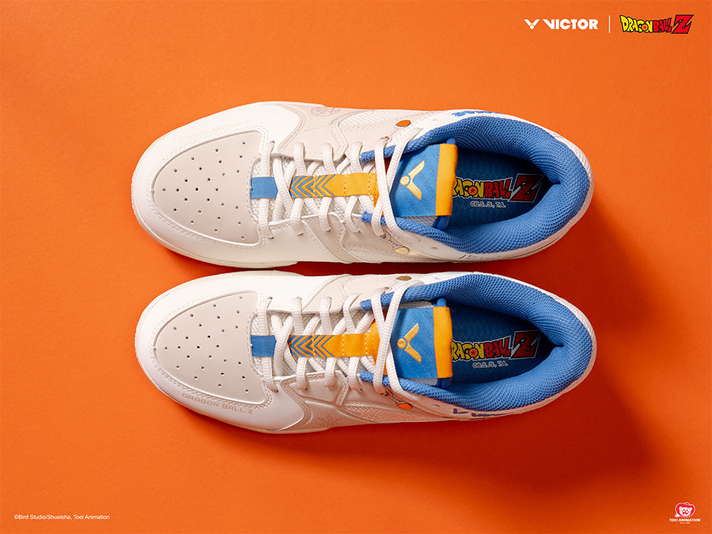 Victor x Dragon Ball Z DBZ Unisex Indoor Court Shoes - Bright White Sneakers for Anime Fans & Basketball Players - Perfect for Cosplay, Gym Workouts & Casual Wear