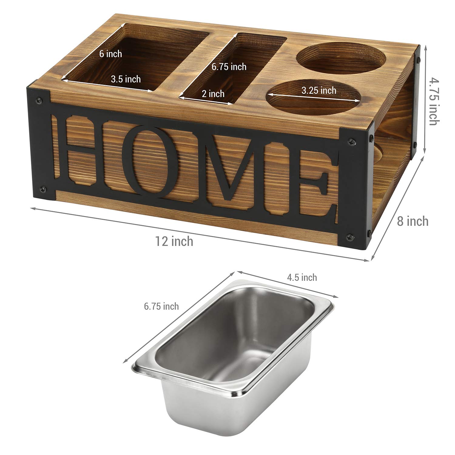 Rustic Burnt Wooden Snack Tray Caddy - Drink Holder & Coffee Table Organizer with Black Metal Lettering - Perfect for TV Snacks, Remote Control Storage, and Living Room Decor