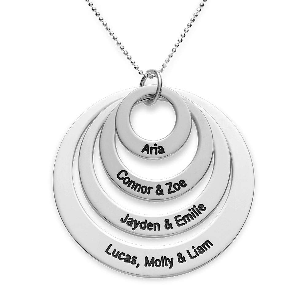 Personalized Four Circle Engraved Disc Necklace for Women - Custom Name Pendant in Sterling Silver, 18K Gold, Rose Gold & Vermeil - Perfect Gift for Mother's Day, Christmas, Birthday - Jewelry for Mom, Grandma, Wife & Special Occasions