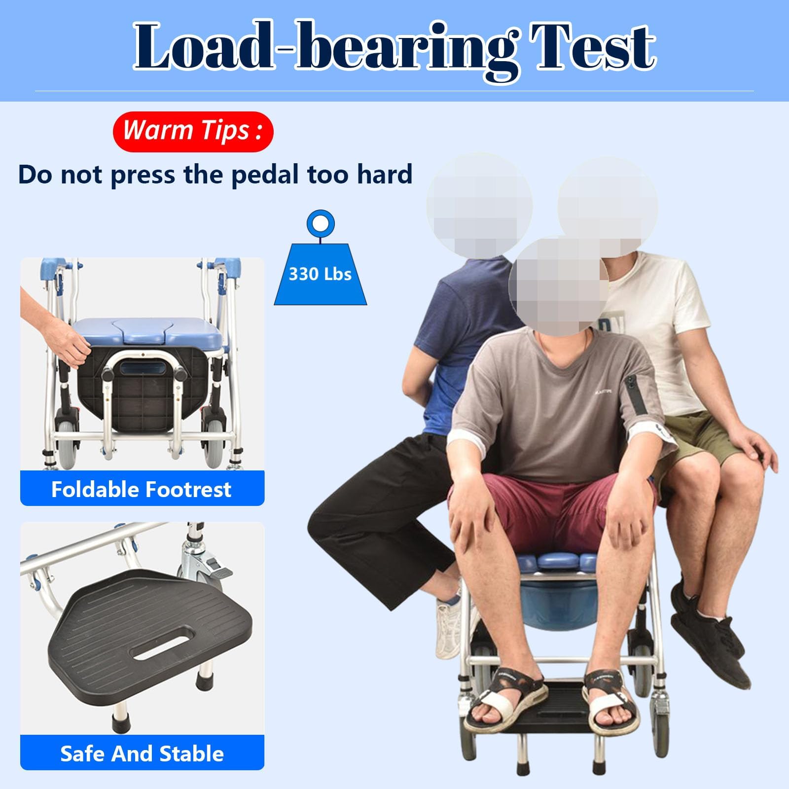 4-in-1 Folding Shower Commode Chair with Locking Wheels & Removable Bucket - Adjustable Height Mobile Toilet Chair for Elderly & Disabled - Ideal for Bathroom Safety, Post-Surgery Recovery & Home Care Use