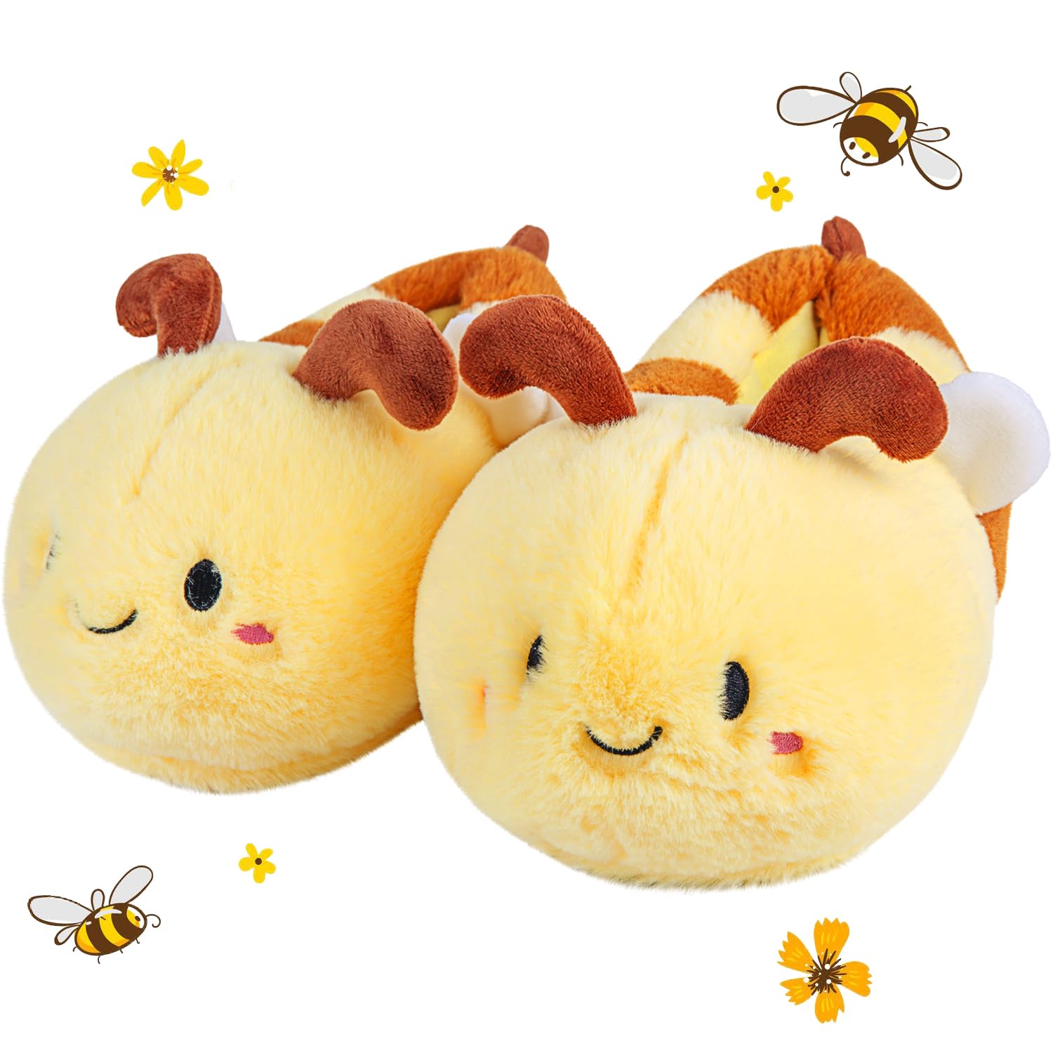 Women's Cute Bee Animal Slippers - Fuzzy & Cozy Bumblebee House Shoes for Winter - Soft Warm Novelty Slippers for Indoor Comfort & Funny Gift Ideas