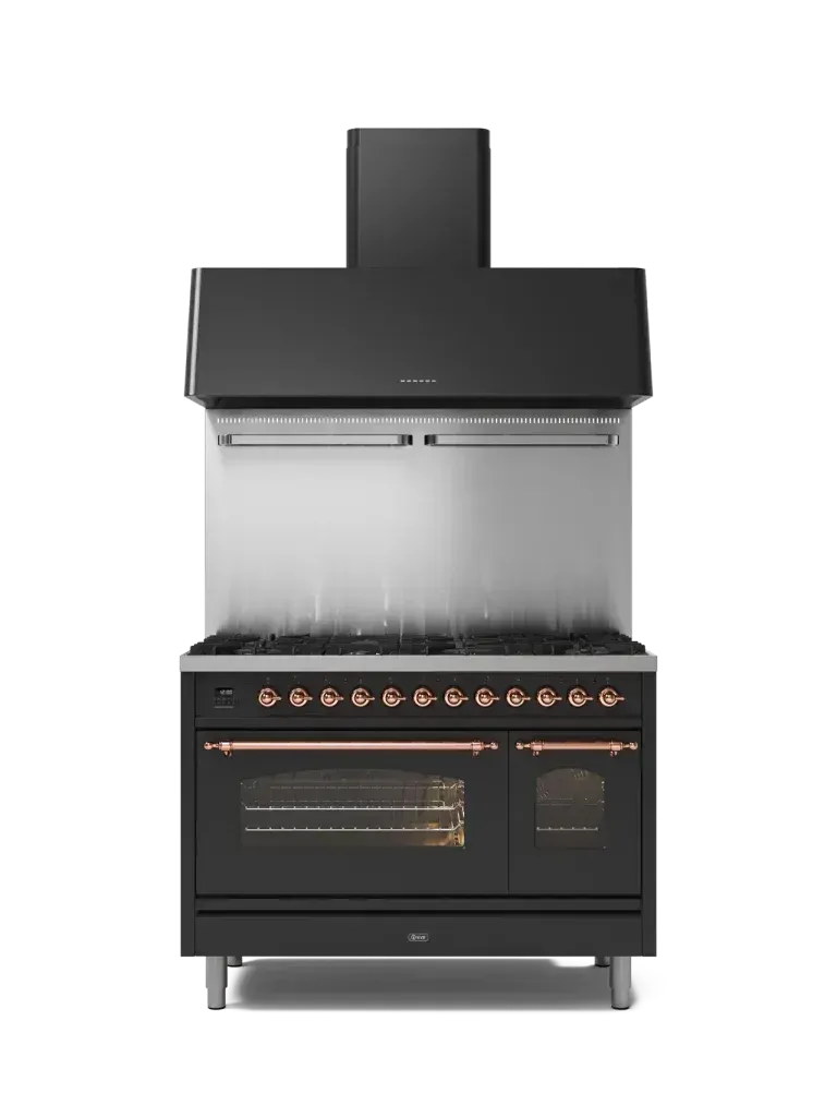 ILVE Nostalgie 48-Inch Enameled Steel Double Oven Range Cooker - Professional Gas Stove for Home Kitchen & Gourmet Cooking
