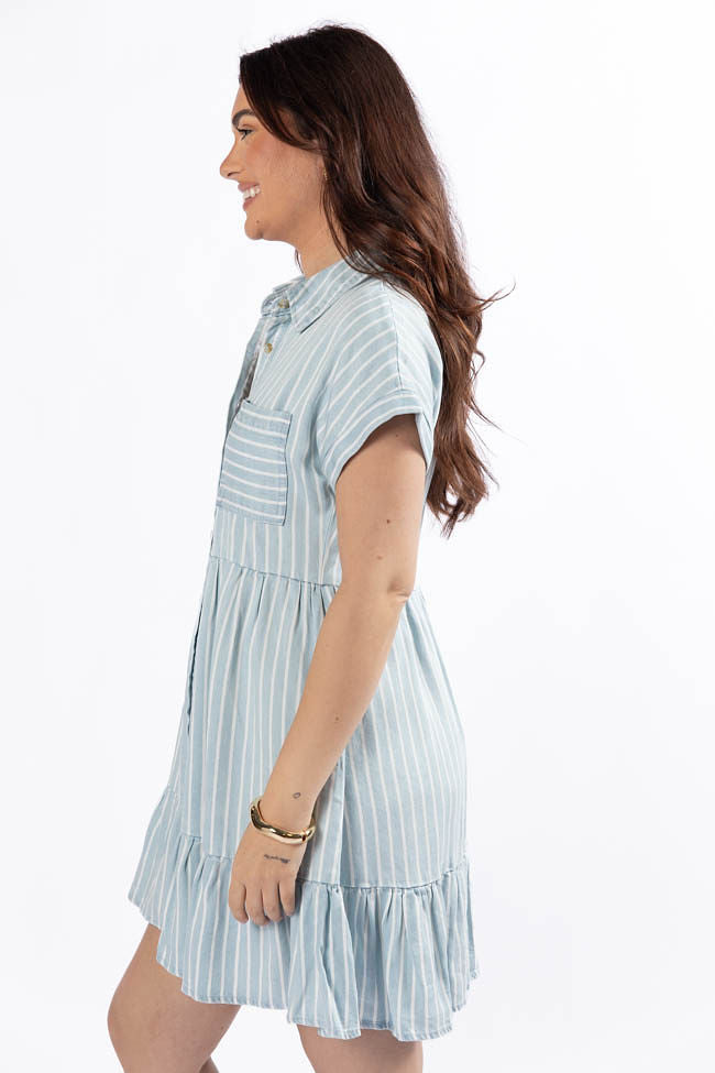 Stylish Striped Chambray Shirt Dress for Women - Casual & Comfortable Summer Outfit - Perfect for Beach, Office & Weekend Wear