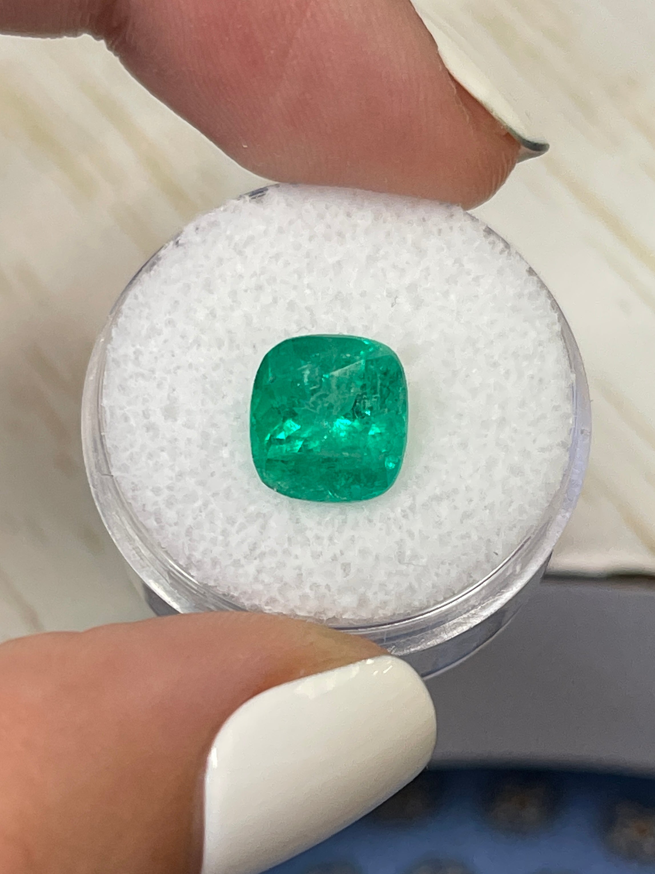 3.48 Carat 9.5x9mm Natural Colombian Emerald Loose Gemstone - Cushion Cut Earthy Green Color for Jewelry Making, Engagement Rings & Collector's Pieces