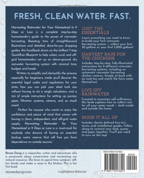 QuickRain Blueprint: 7 Steps to Harvest Rainwater for Your Homestead in 9 Days – Clean, Independent Off-Grid Water Solution for Sustainable Living & Emergency Preparedness