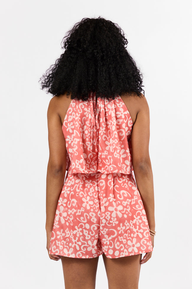 Coral Print Halter Neck Romper for Women - Summer Beach Party Outfit & Vacation Dress - Perfect for Poolside, Date Night, and Tropical Getaways