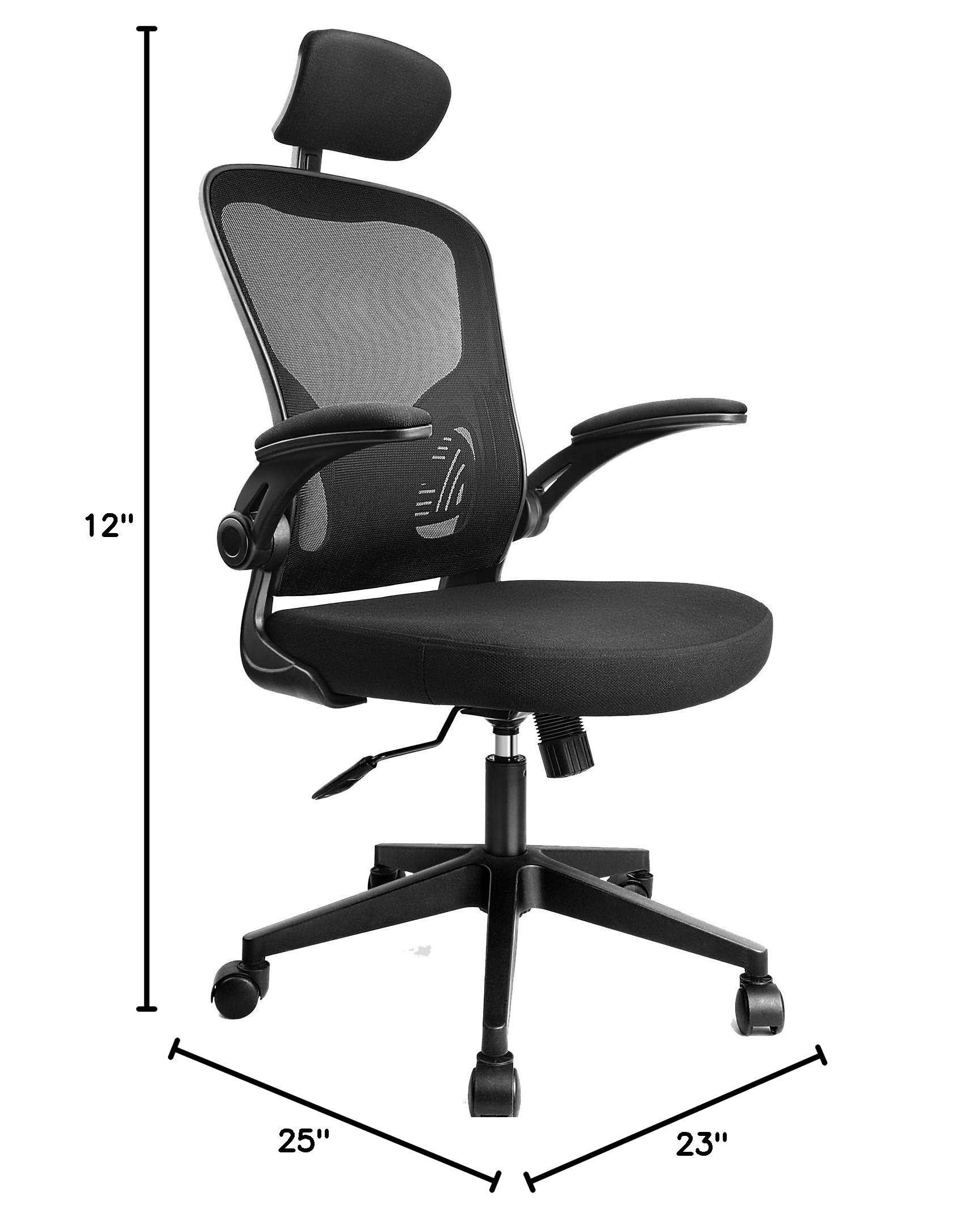 Ergonomic Office Chair with Adjustable Headrest & Lumbar Support - High Back Computer Desk Chair for Home Office - Comfortable Swivel Task Chair for Long Hours Work, Gaming & Study (Black)