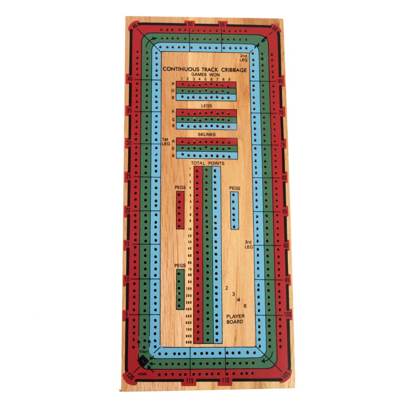 3-Track Continuous Color Cribbage Board Game Set - Portable Wooden Cribbage Scoreboard for Adults & Family Game Night, Camping, Travel