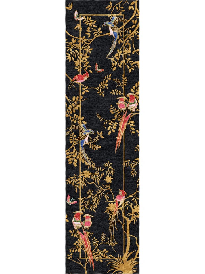 Jardin De Orient Black & Gold Hand Tufted Runner Rug - Premium Wool Carpet for Hallway & Entryway - Elegant Home Decor for Living Room & Dining Area