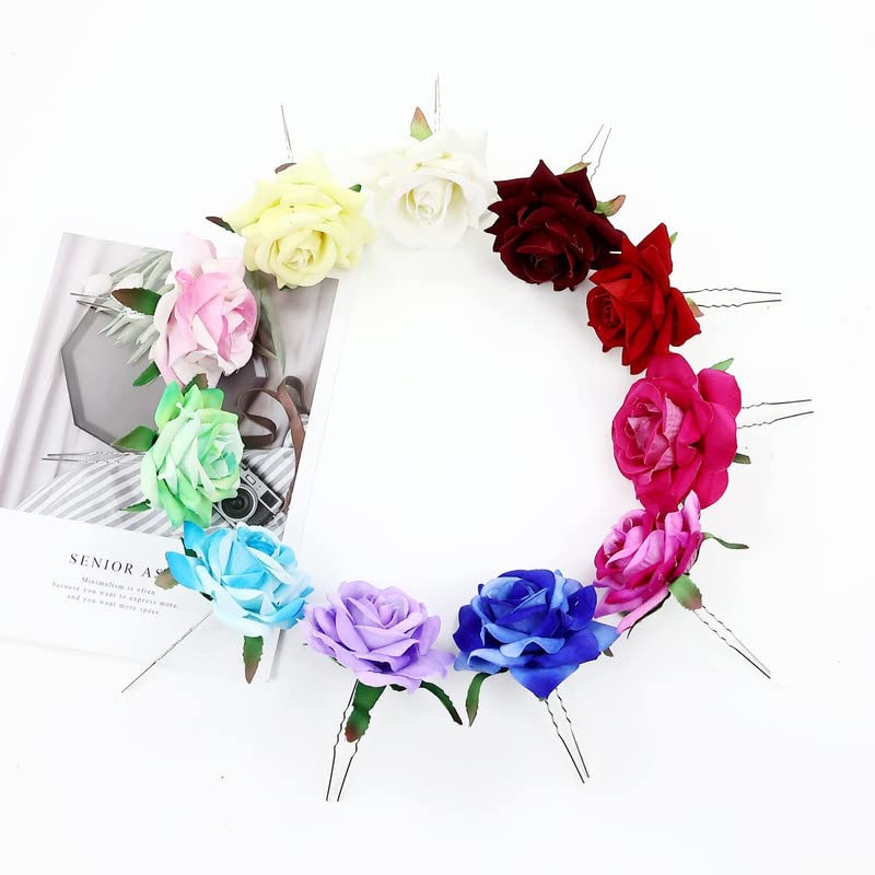 FAMEZA 2 Pack Handmade Rose Flower Hair Pins - U Shaped Bobby Pins, Long Fork Hair Sticks, Shawl Pins & Bun Holders for Women | Wedding, Bridal Party & Everyday Hairstyles | Perfect for Updos, Ponytails & Decorative Hair Accessories