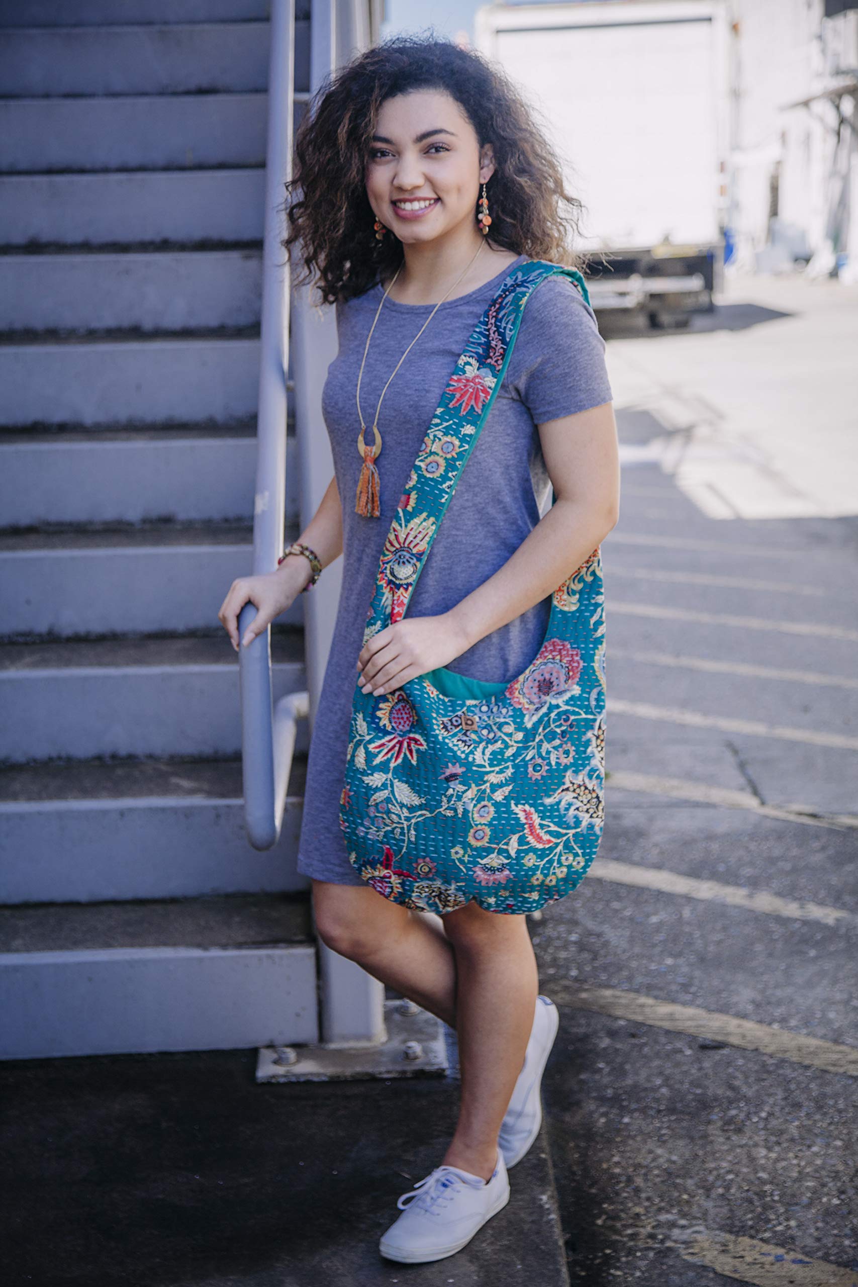 Handmade Kantha Fabric Sling Bag for Women - Unique Boho Crossbody Purse, Stylish Shoulder Bag for Shopping, Travel & Everyday Use