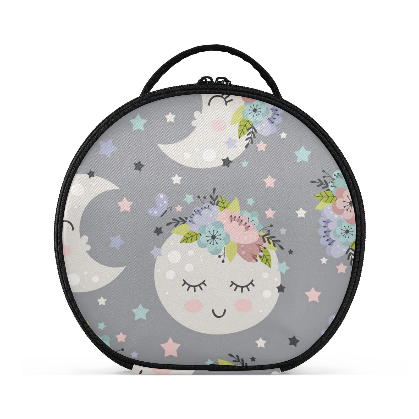 Linqin Travel Makeup Bag Organizer for Women - Portable Cosmetic Case with Adjustable Dividers, Moon Design Train Case for Toiletry, Jewelry & Brushes - Perfect for Travel, Home & Salon Use