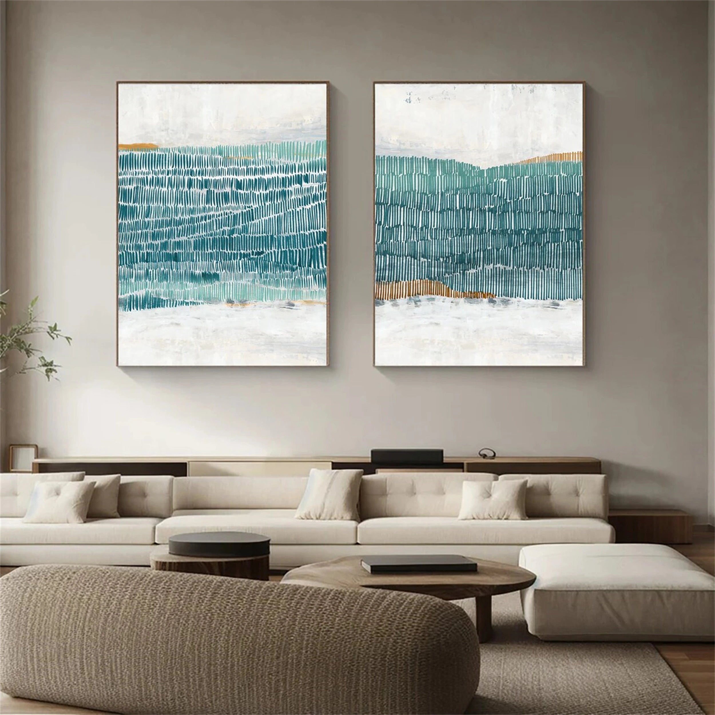 Abstract Tranquility Set of 2 Modern Canvas Wall Art - Minimalist Home Decor for Living Room, Bedroom & Office - #WS121