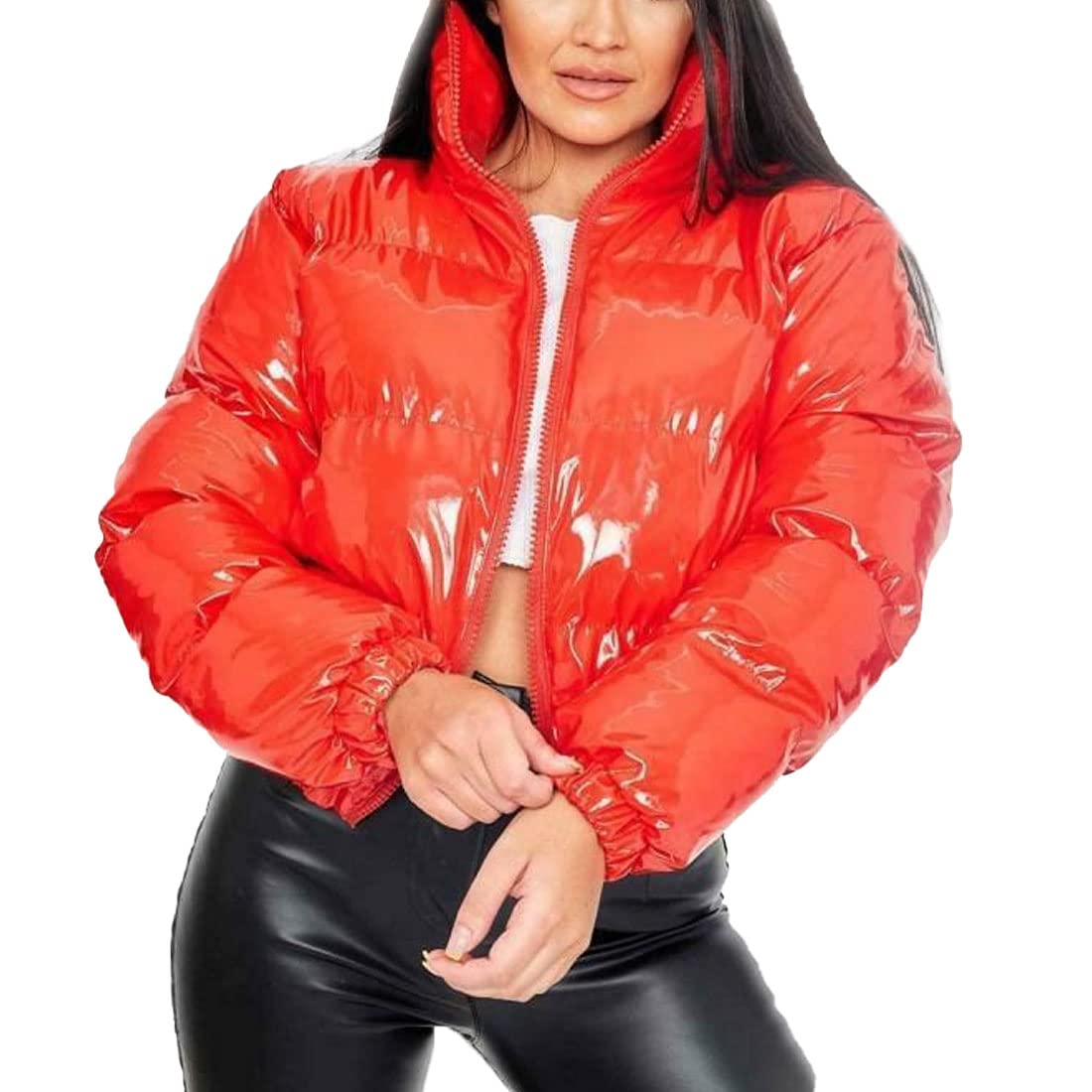 ONLYWOOD Women's Metallic Puffer Jacket for Winter Fashion