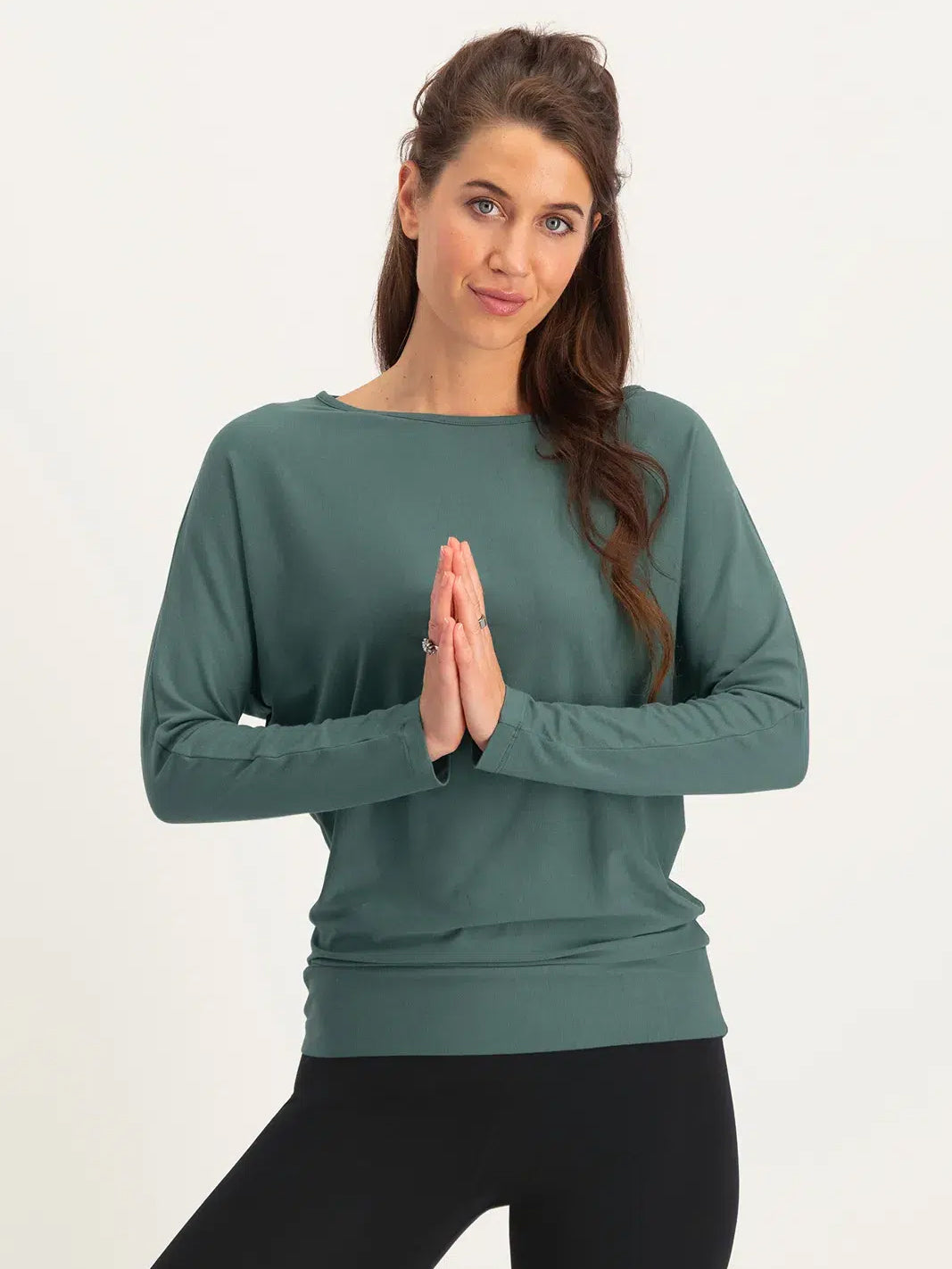 Urban Goddess Budhi Long Sleeve Yoga Top - Women's Breathable Workout Shirt for Yoga, Pilates & Gym - Forest Green Activewear