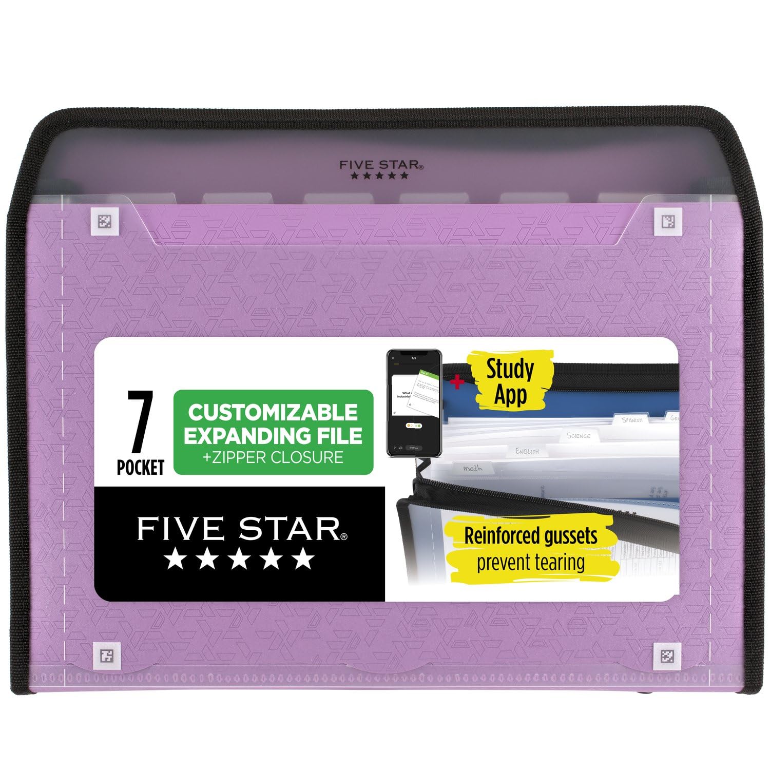 5-Star Expanding File Organizer with Study App | 7-Pocket Accordion Folder for Documents | Zipper Closure | Fits 11