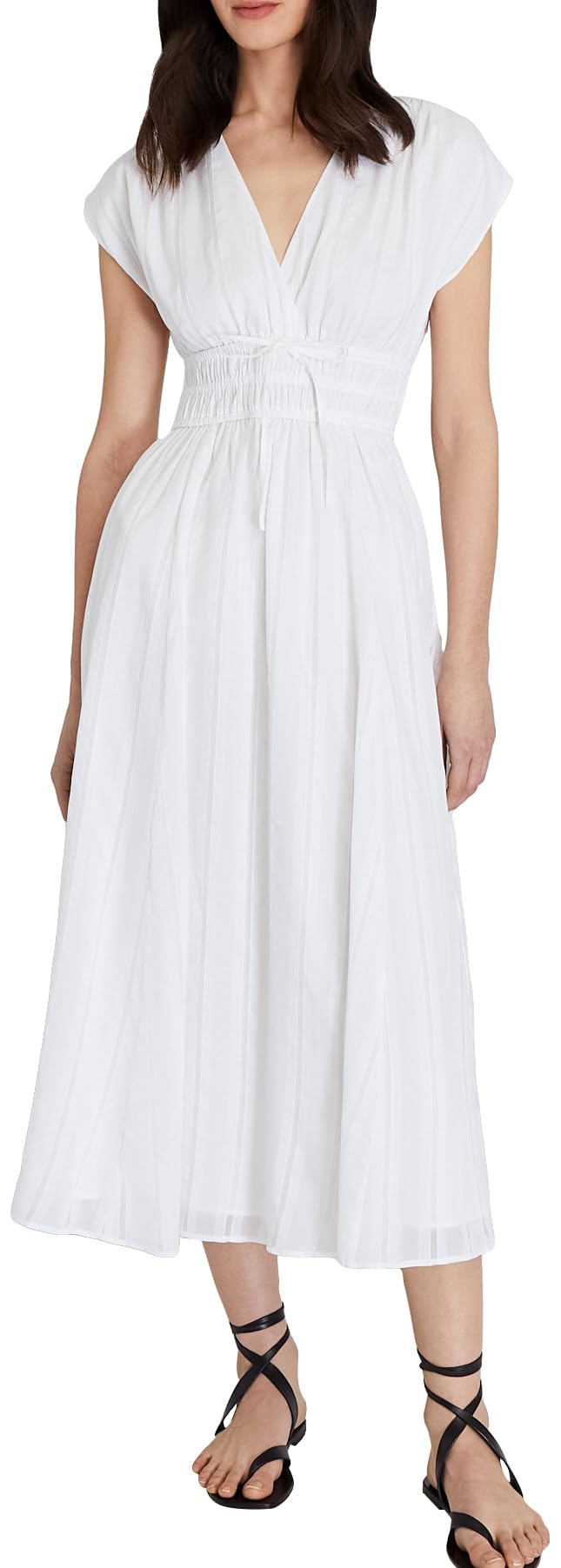 Club Monaco Women's Tie Front Flutter Sleeve Midi Dress - Elegant Summer Casual & Office Wear - Perfect for Brunch, Weddings & Date Nights