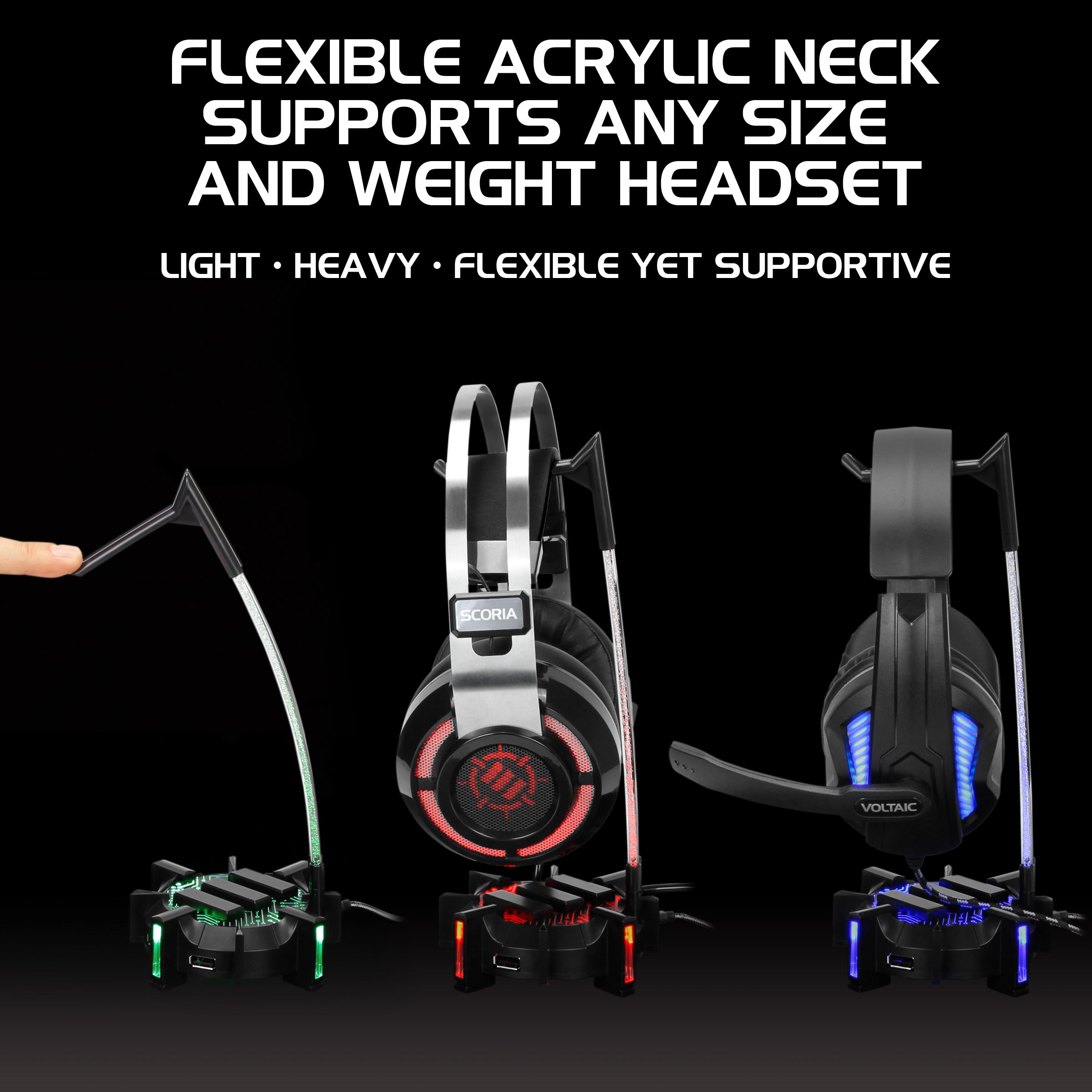 Premium Gaming Headphone Stand with 4-Port USB Hub & RGB Lighting - Universal Headset Holder with Weighted Base for PS5, Xbox Series X, PC - Perfect for Streaming Setup and Gaming Stations