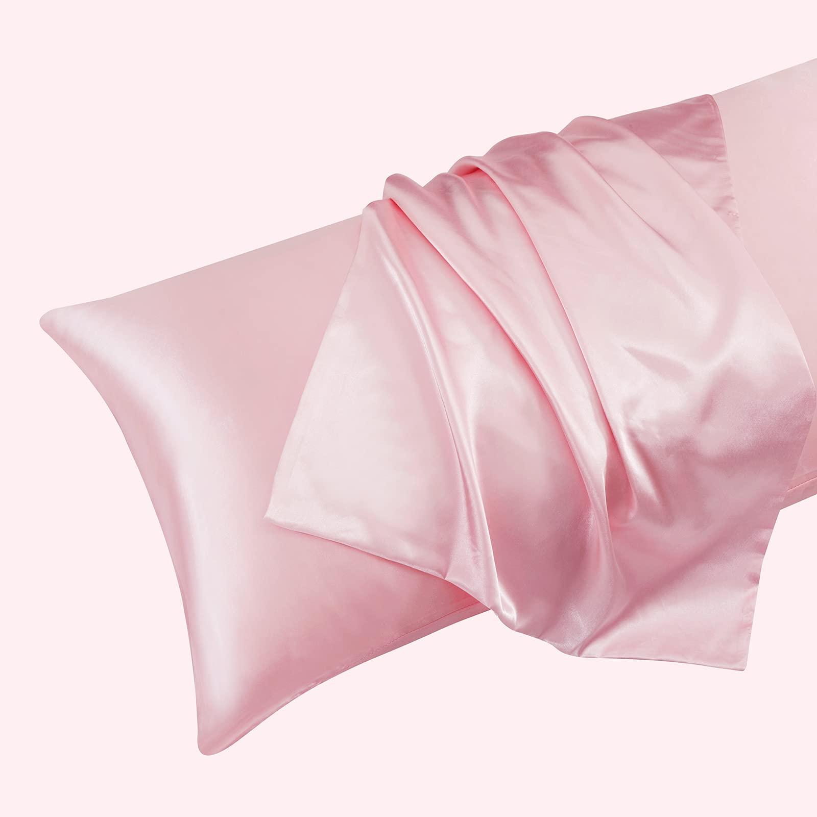 Ersmak 2-Pack Satin Body Pillow Cover Set - 20x54 Inches Blush Pink, Ultra Soft Cooling Pillowcase for Hair & Skin Care, Silky Smooth Long Side Pillow Case with Envelope Closure - Perfect for Bedroom, Travel & Beauty Sleep