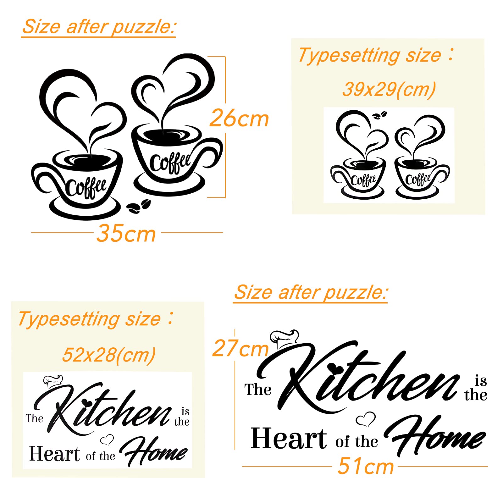 2-Pack Heart Coffee Cup Wall Stickers - DIY Kitchen Decor with Inspirational Phrases - Perfect for Home, Cafe, and Office Decoration
