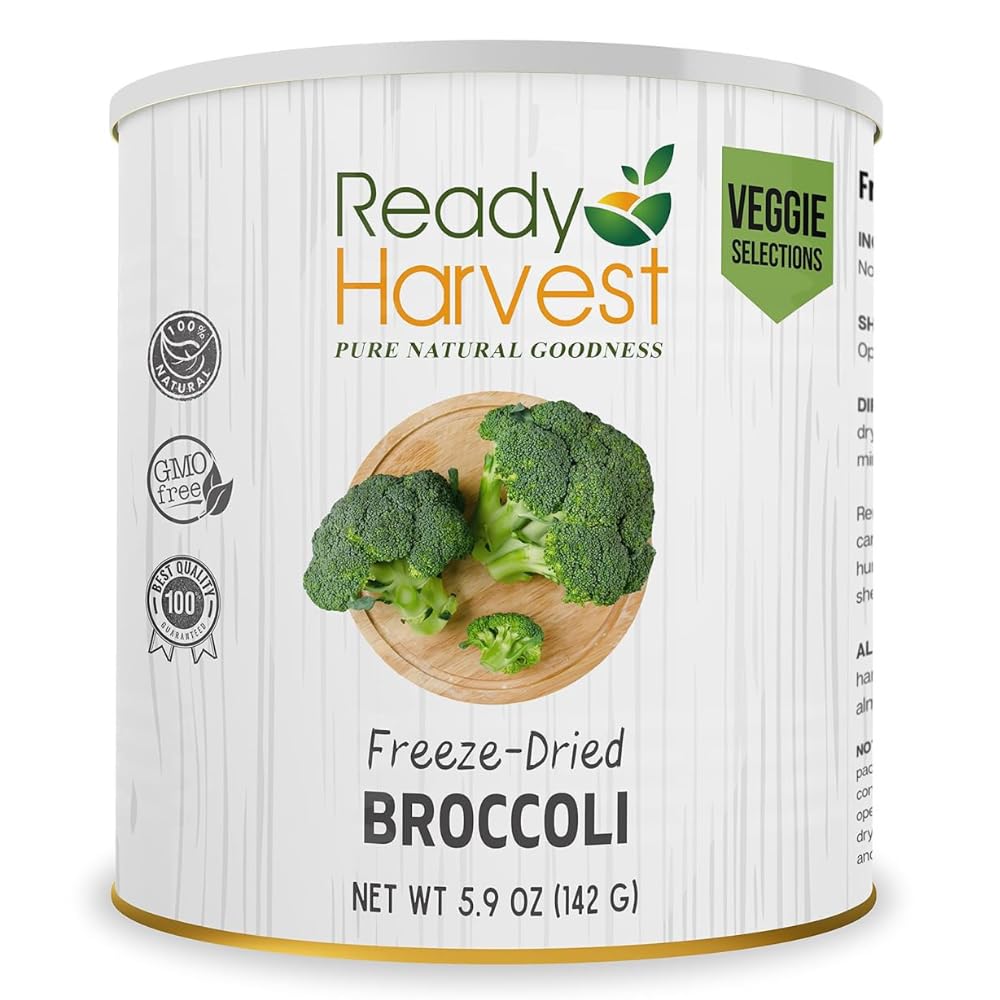 Premium Freeze-Dried Broccoli Florets - 5.9oz #10 Can | Emergency Food Supply, Survival Food with 25-Year Shelf Life | Pantry Staples for Camping, Hiking & Natural Disasters