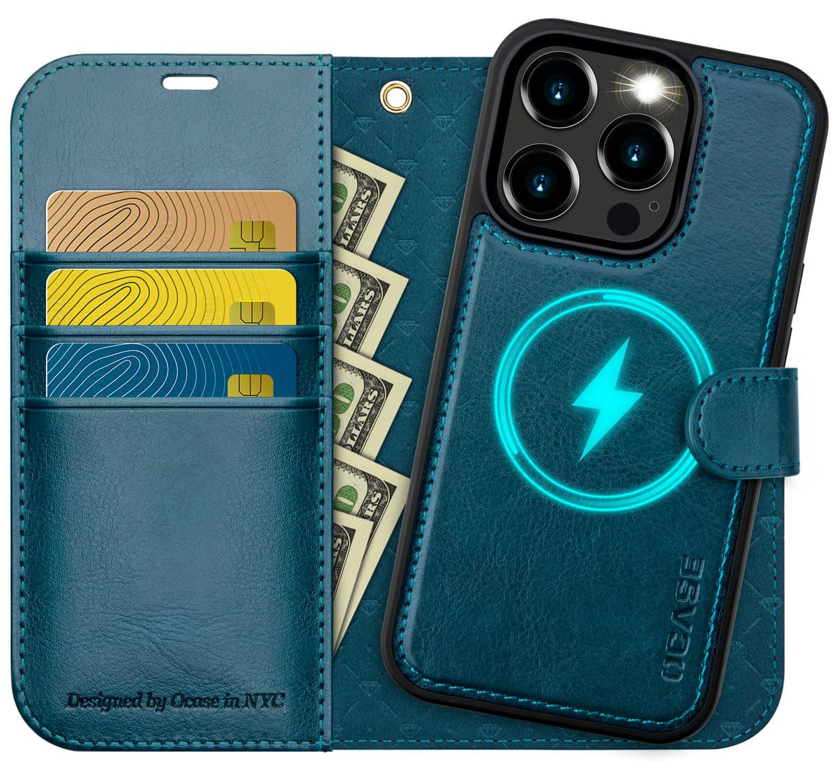 iPhone 15 Pro Wallet Case with Card Holder & RFID Blocking - Detachable Magnetic Stand Cover for Work & Travel