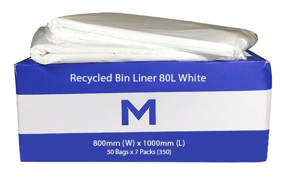 80L White Recycled Trash Bags x 350 Pack (31.5