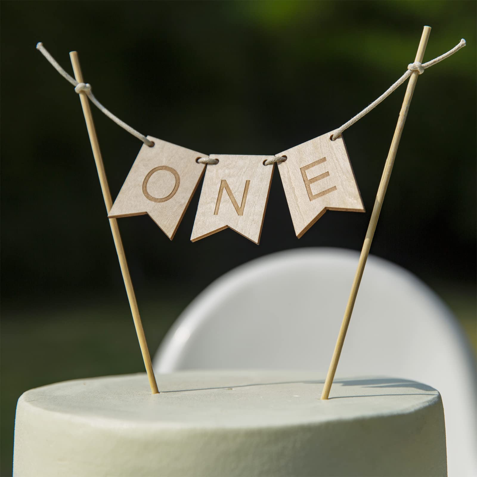 Wooden 'One' Cake Topper for 1st Birthday - Handmade Wood One Banner Cake Decorations | First Birthday Party Supplies | Perfect for Cake Smash Photos, Baby's Milestone Celebration & Gender Neutral Birthday Party Decor