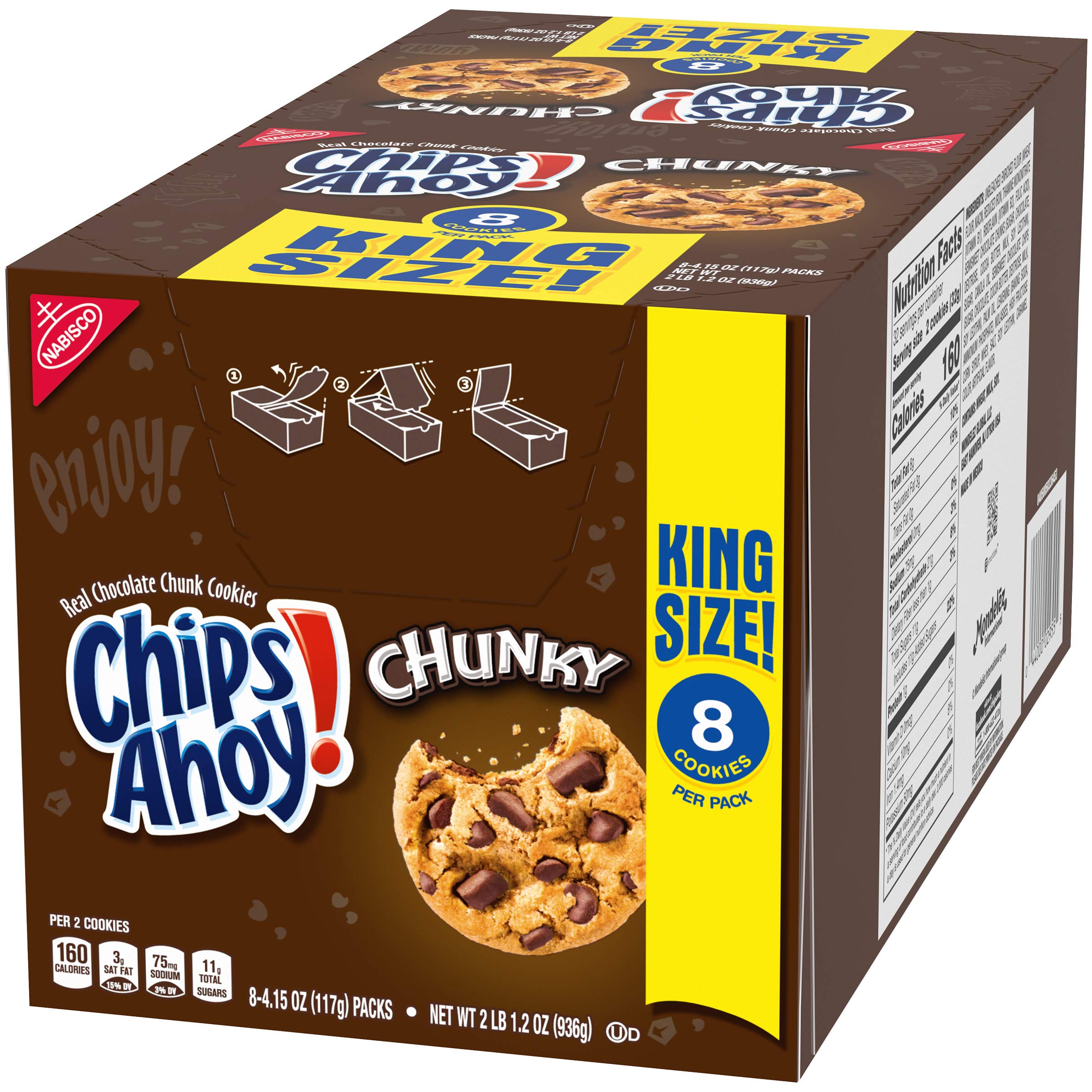 Chips Ahoy! Chunky King Size Chocolate Chip Cookies, 33.2 oz (Pack of 8) - Perfect for Snacking, Parties & Office Treats