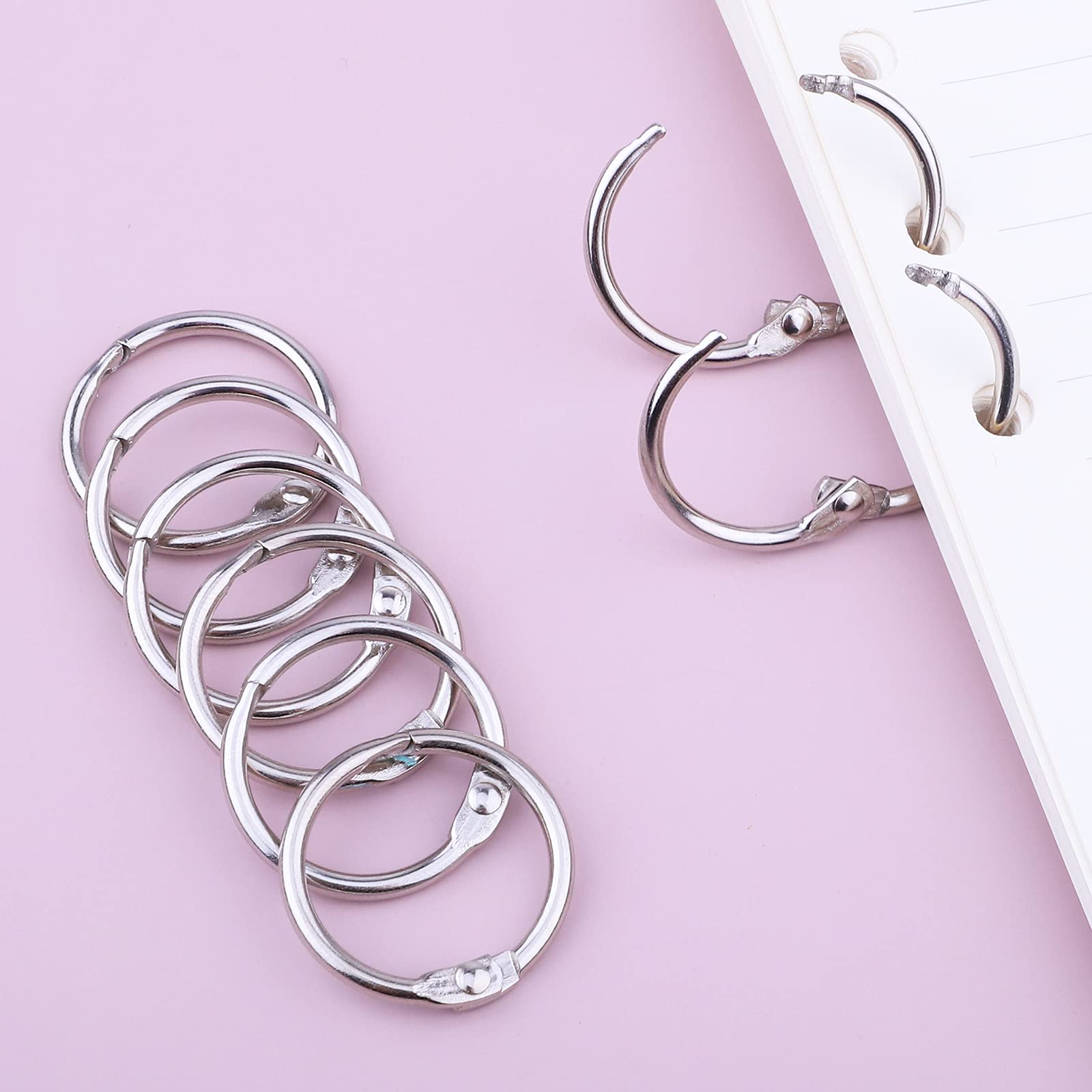 HAUTOCO 100 Pcs 1 Inch Nickel Plated Metal Binder Rings - Loose Leaf Book Rings for Office, School & Home - Perfect for Organizing Index Cards, Documents & Keychains (Durable Key Rings for Everyday Use)
